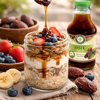 Good Balance Health Organic Date Syrup Sweetener, Natural Sugar Alternative for Coffee, Tea, Baking and Cooking, Vegan Paleo Gluten Free, Kosher, 22.5 oz Squeeze Bottle
