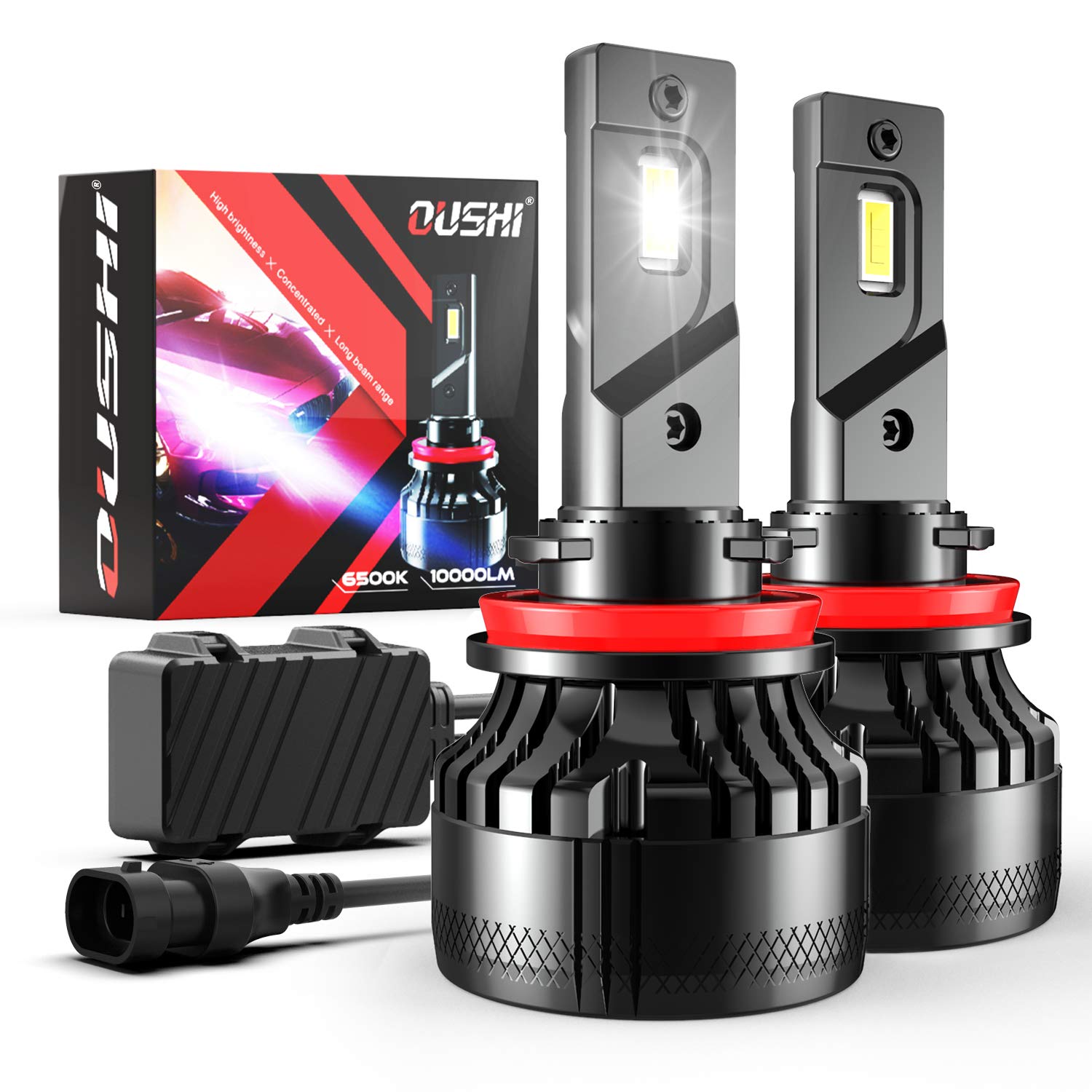 OUSHI Ampoule H11 LED, Canbus 110W 20000LM 6500K Xenon Blanc Haute Puissance Kit De Conversion H8 H9 Phares à LED Ampoules Auto (Pack de 2)