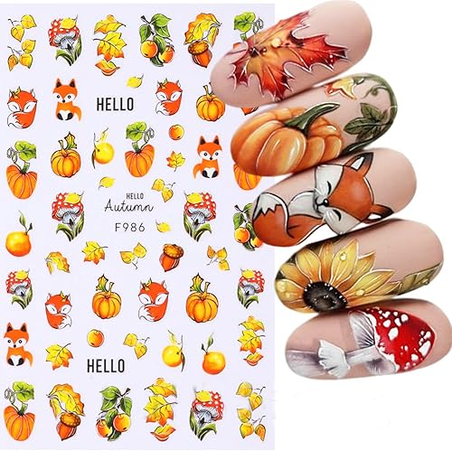 Miniatura 6 de Calcomanías de uñas de otoño, 6 hojas de calcomanías de uñas de calabaza, calcomanías de uñas de Acción de Gracias, 3D, autoadhesivas, conos de