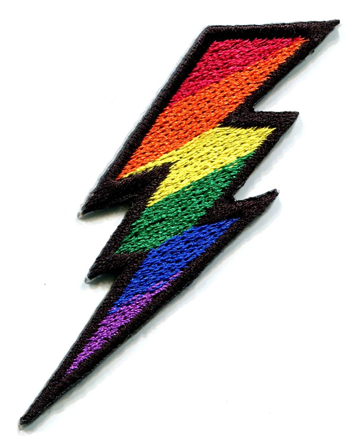 Lightning Bolt Gay Lesbian Pride Rainbow Retro Disco LGBT Embroidered Applique Iron on Patch New by TKPatch