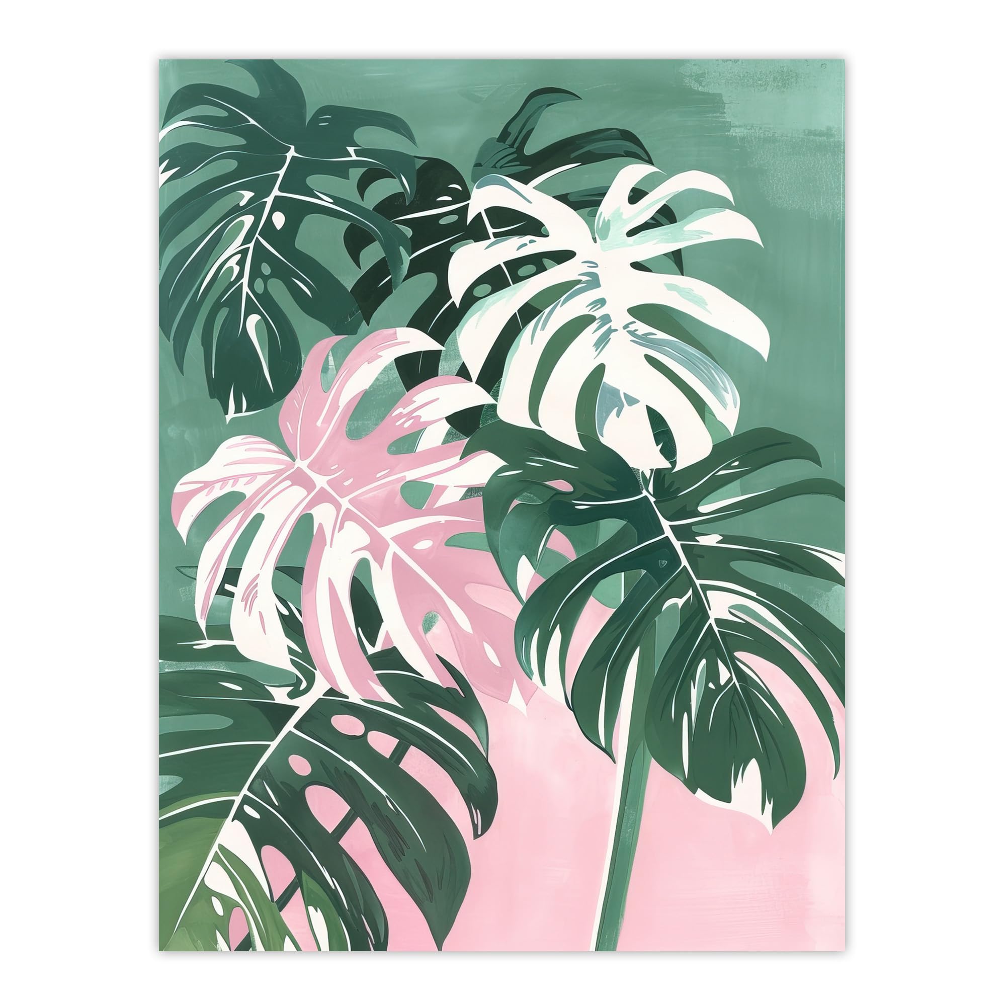 Artery8 Plant Lover Monstera Leaves Green Pink Botanical Living Room Extra Large XL Wall Art Poster Print