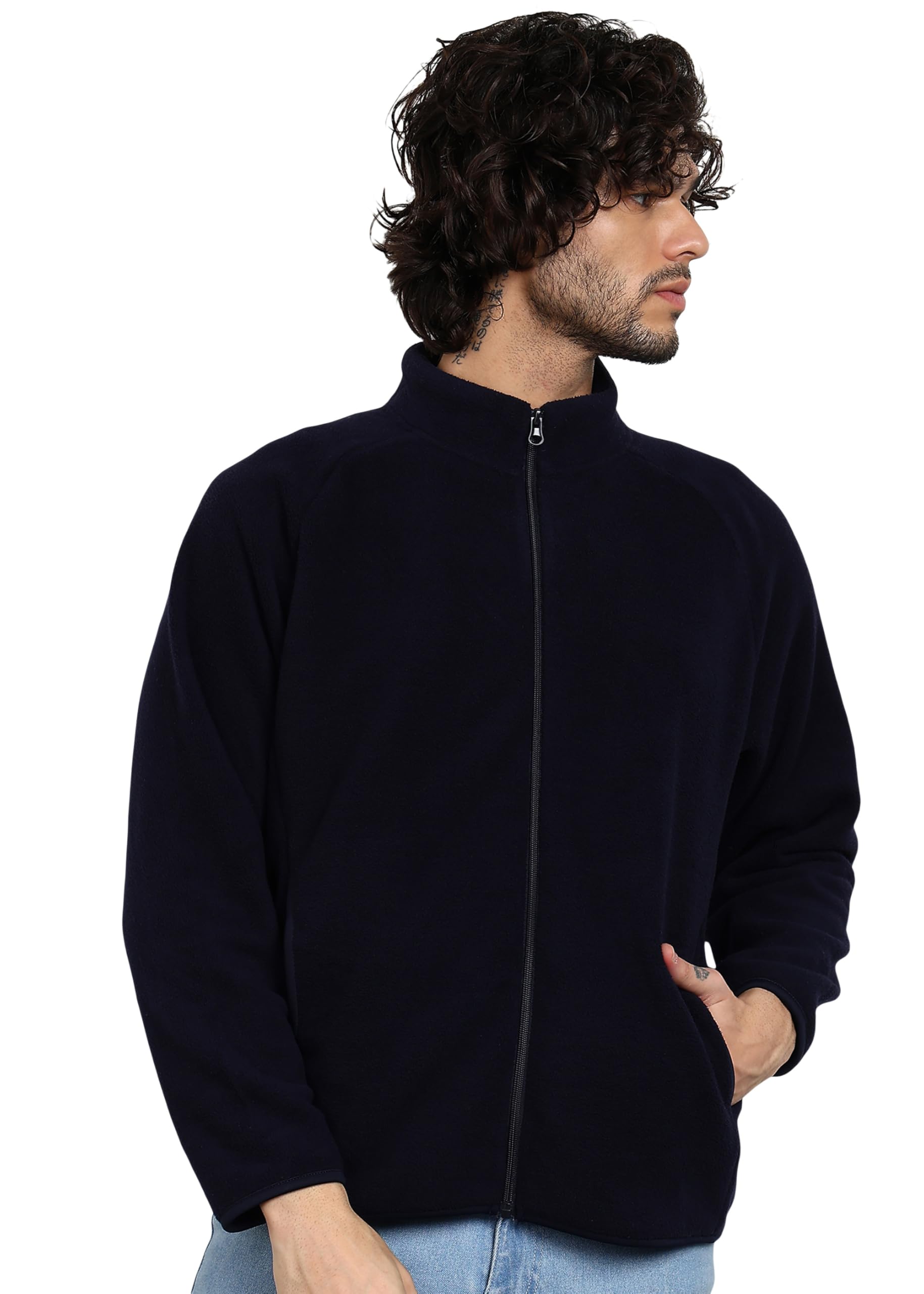 alan jones clothing Men’s Fleece Full-Zip Jacket | Warm & Soft Winter Wear | Stand Collar, Raglan Sleeves, Piping at Cuffs & Hem-picture-22