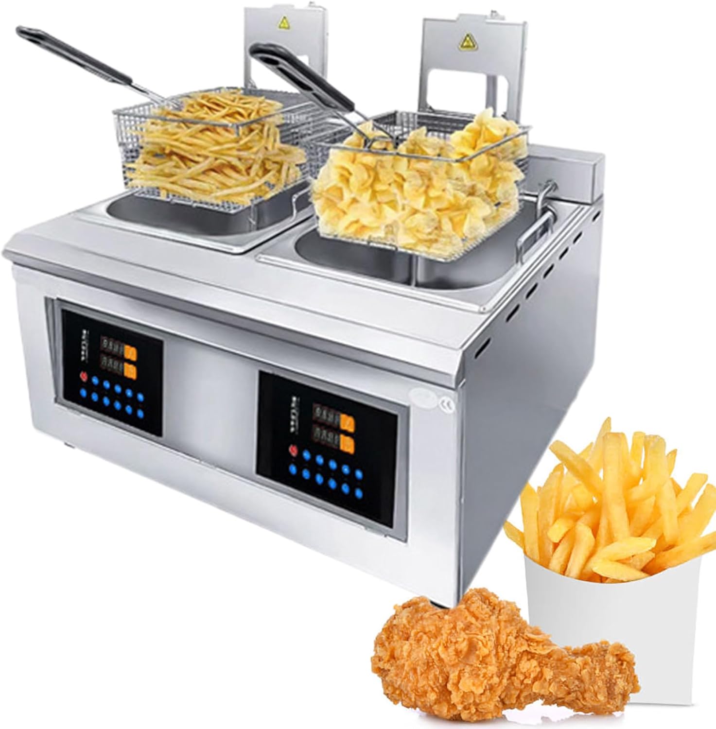 Commercial Deep Fryer, Electric Deep Fryers, Automatic Lifting Deep Fryer, Thickened Stainless Steel Countertop Oil Fryer, Large Capacity,A