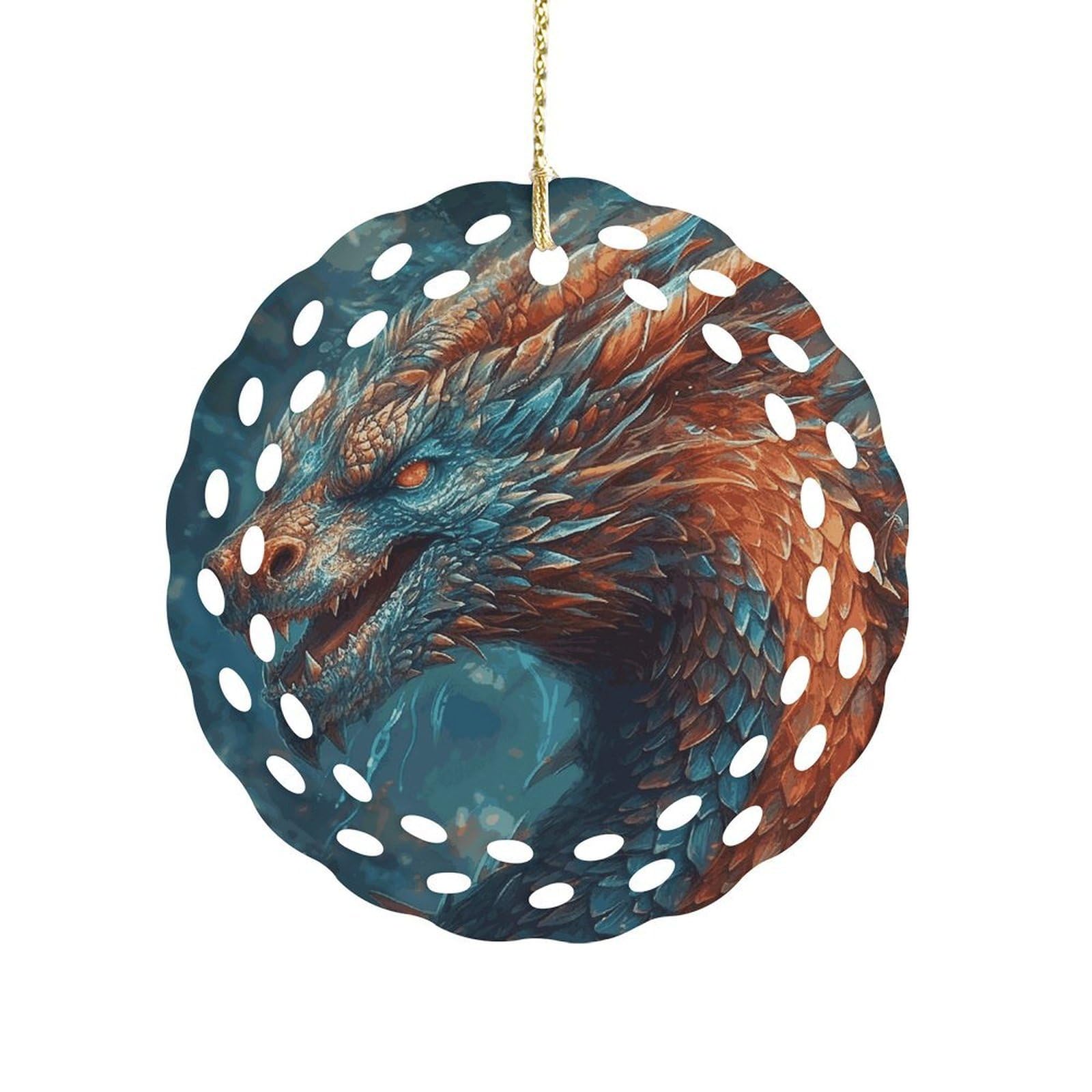 Fodpand Women's Style Dragon Art Ceramic Ornament For Home Decor 3.2" Round Tree Decoration Christmas Ornaments For Men Double-Sided Design