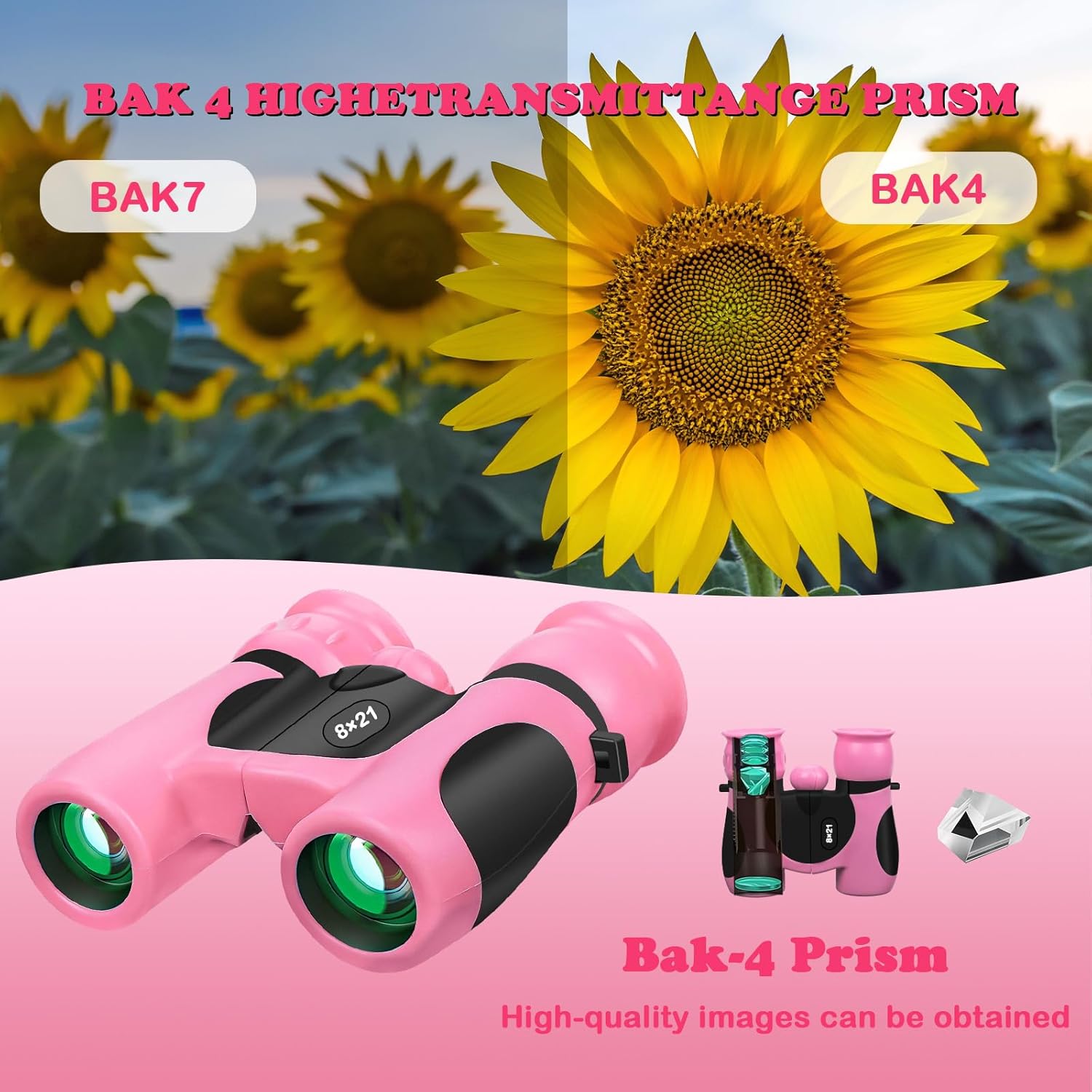 BLACKICE Binoculars for Kids, High-Resolution 8x21, Kids Binoculars Gift Set for Boys & Girls, Shockproof & Compact for Bird Watching, Travel, Hiking, Camping, Hunting, Children Outdoor Gear (Pink) - Image 5