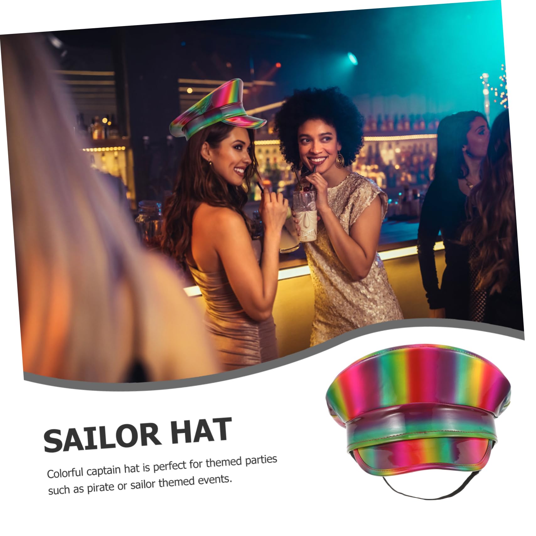BESTYASH Sombrero De Colorido Para Mujer Gorro De Fiesta Náutica Sombrero De Cuero Brillante Diseño Arcoíris Para Eventos Temáticos y Fotos Festivas