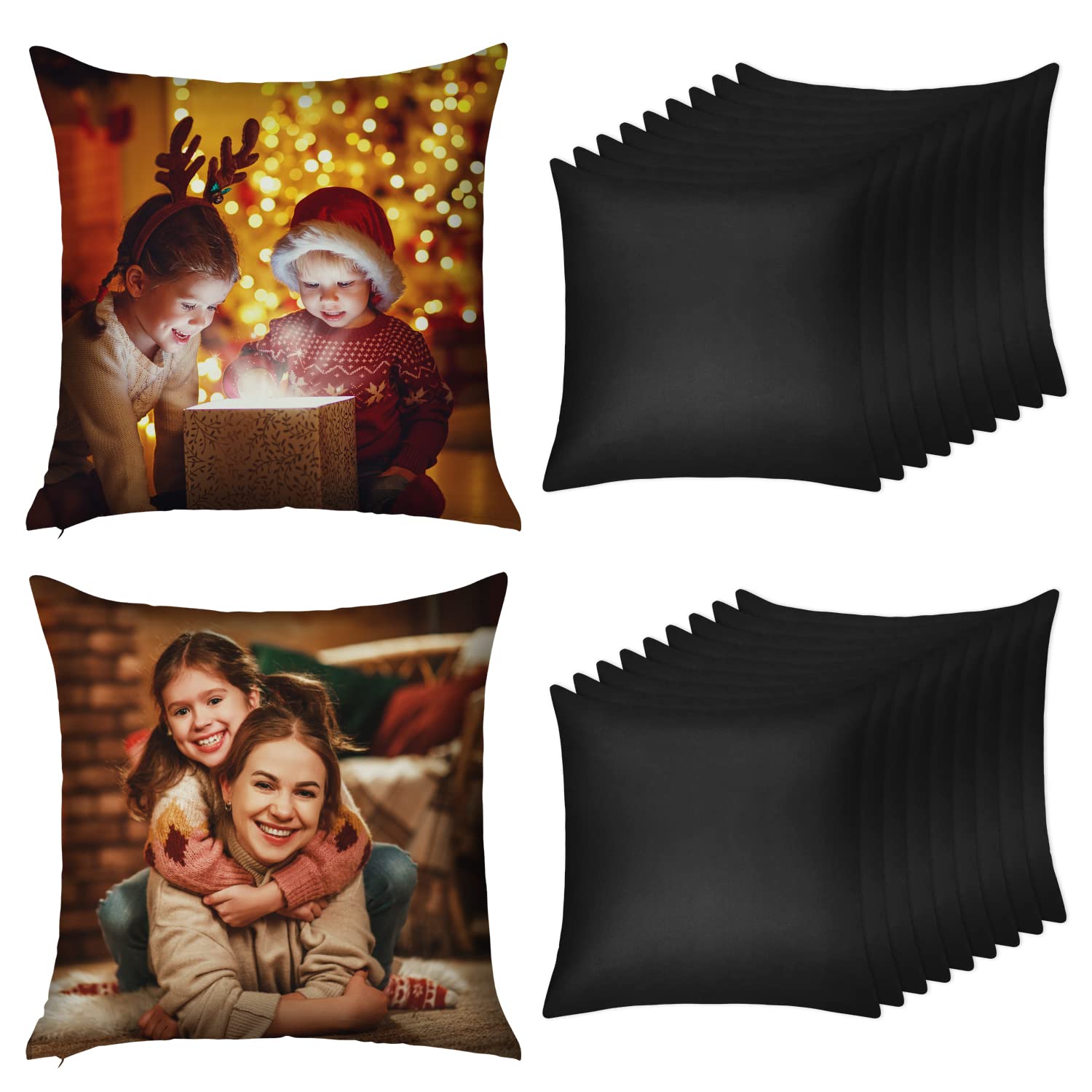 Coddsmz Set of 24 Sublimation Blanks Pillow Cases Cushion Covers Heat Transfer Pillow Cases DIY Cushion Cover with Concealed Zipper 18x18 Inch Black