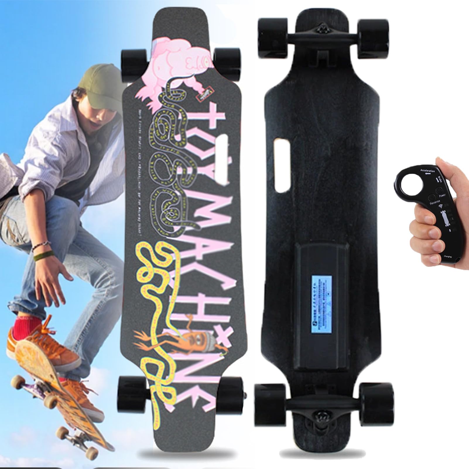 Skateboard électrique avec télécommande, Longboard Cruiser pour adultes, design facile à transporter, idéal pour les déplacements, portée de 15 km, pack complet E-Longboard