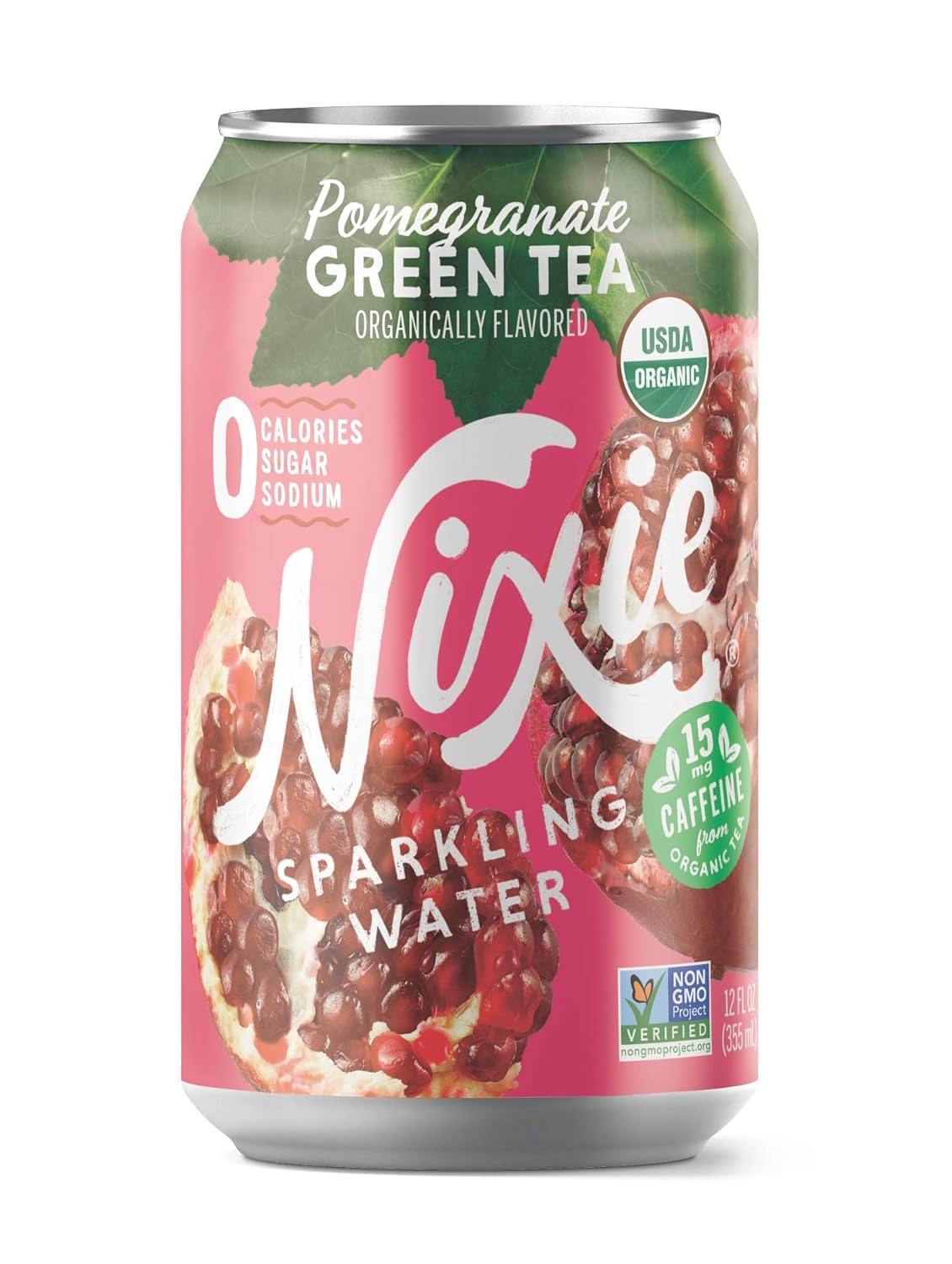 Nixie Sparkling Water Organic Pomegranate Green Tea Sparkling Water, 12 FZ