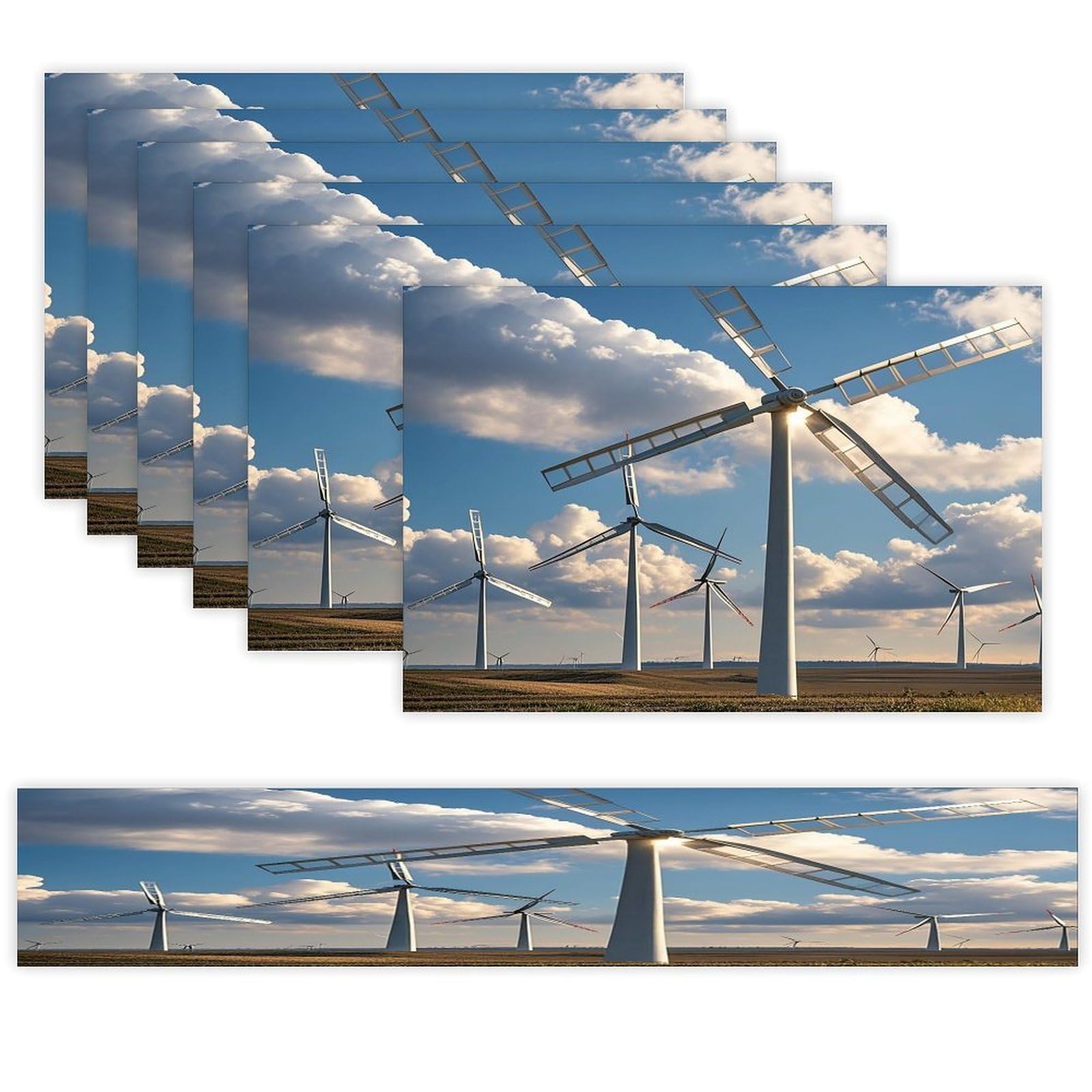 Windmills Table Runner and Placemats Set of 6 Heat Resistant Washable Table Runners Dining Mat Sets Modern Cloth Place Mats Linen Table Decor for Kitchen Dining Room