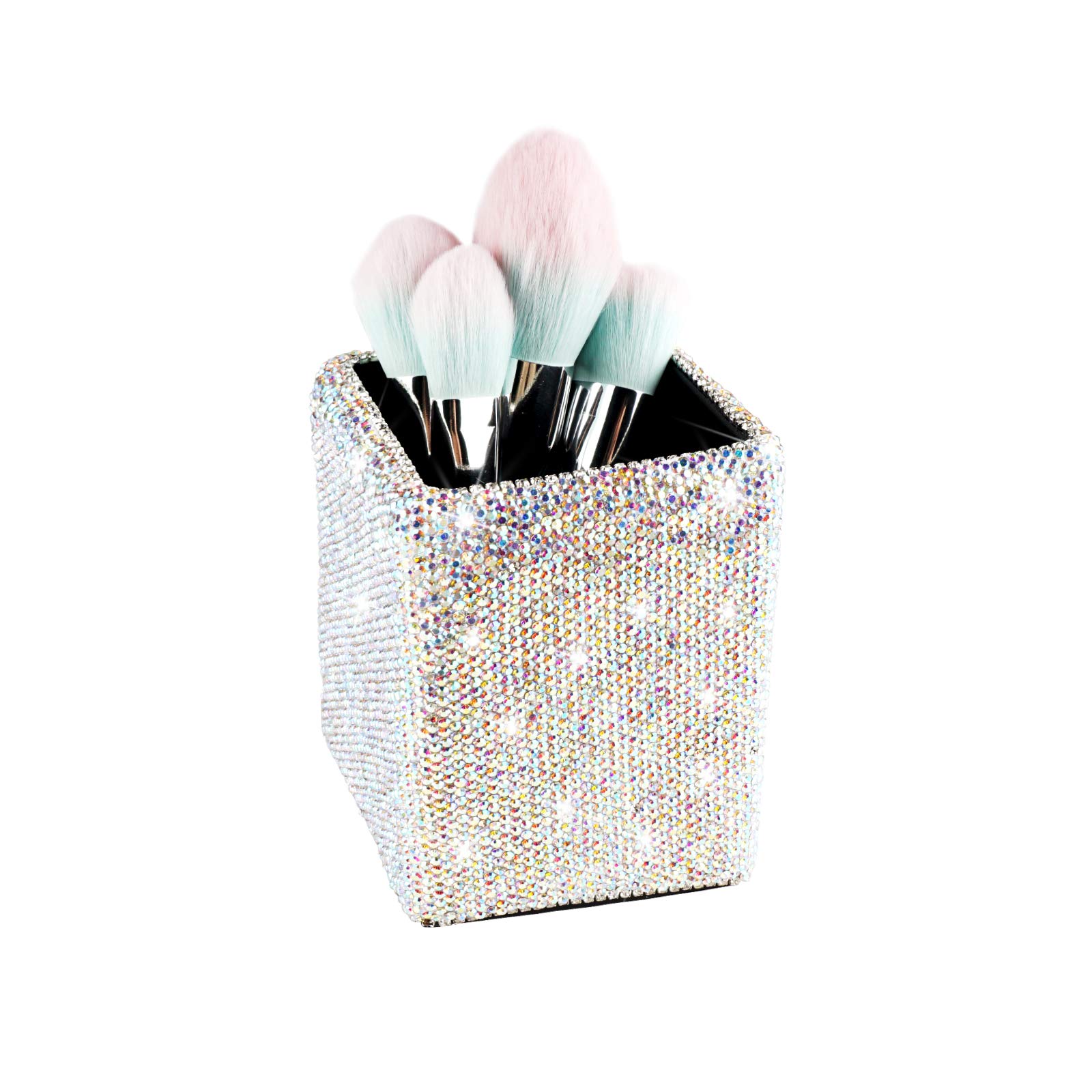 Crystal Pencil Pen Pot Holder Box Bling Rhinestone Pen Organizer Holder Cosmetic Pencil Container Comb Brushes Personalized (Square AB Color) — image 1