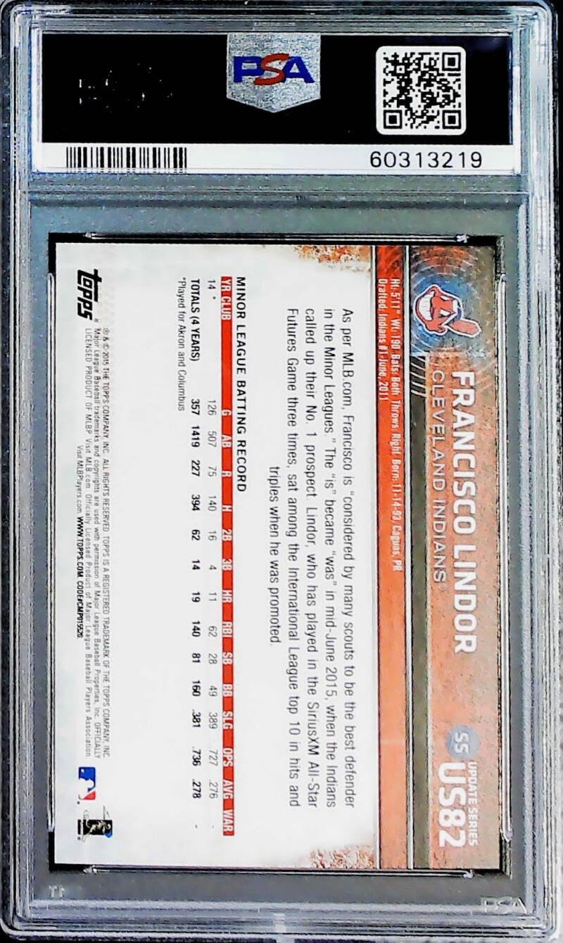 2015 Topps Update Baseball #US82 Francisco Lindor RC Rookie Card Cleveland Indians PSA 9 MINT