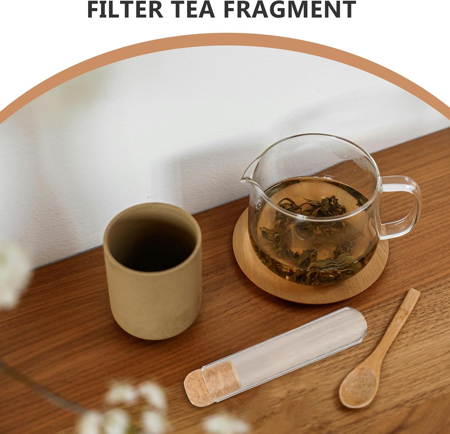 ABOOFAN 6pcs Glass Tea Strainers Loose Tea Leaves Steeper with Cork Lid Glass Filter Infuser for Cups Mugs Accessories