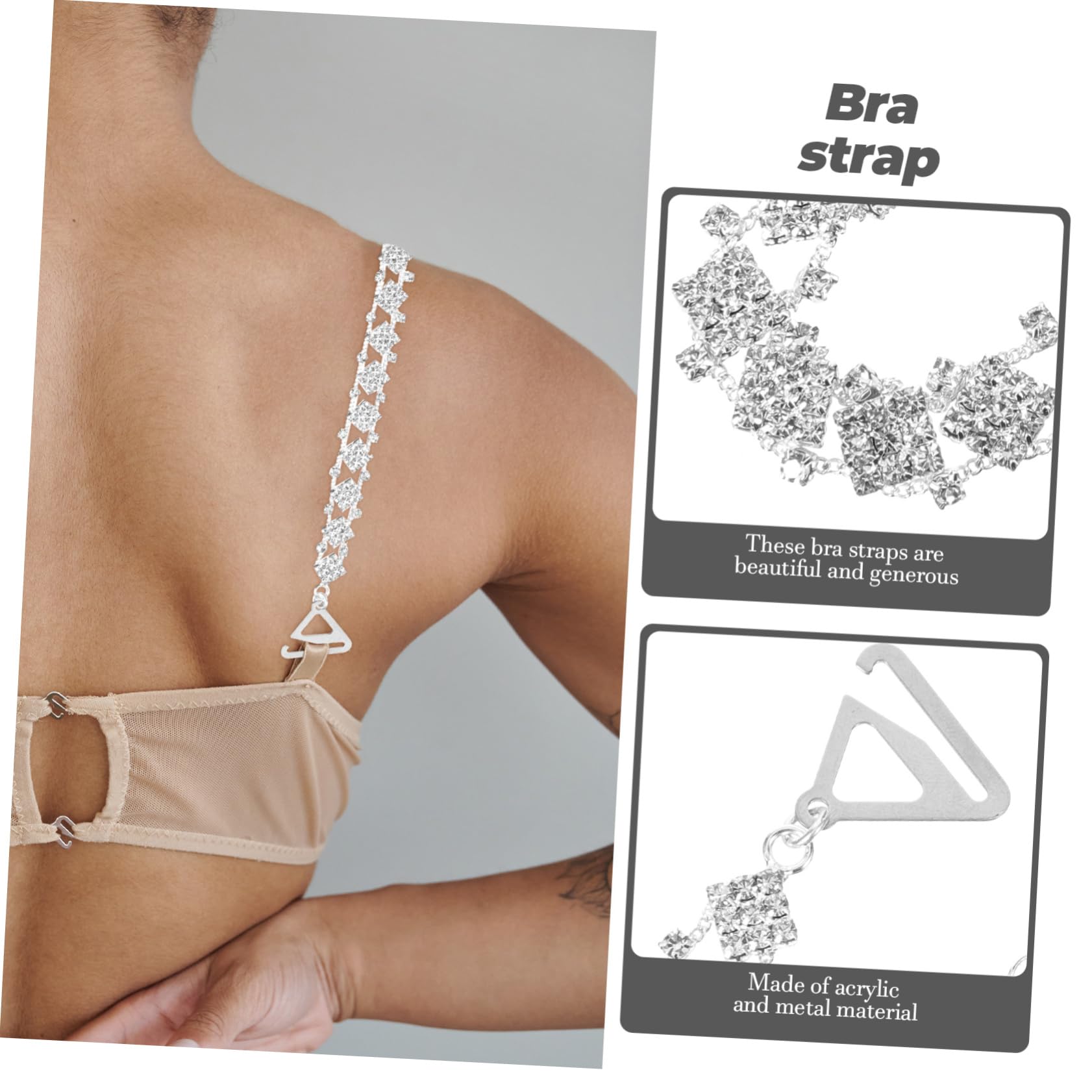 minkissy Tirantes De Sujetador Invisibles Para Boda Ajustables Y Extraíbles Con Cristales Con Clips Para Los Tirantes Para Vestido Accesorio Para El Hombro Acrílico Y Plateado