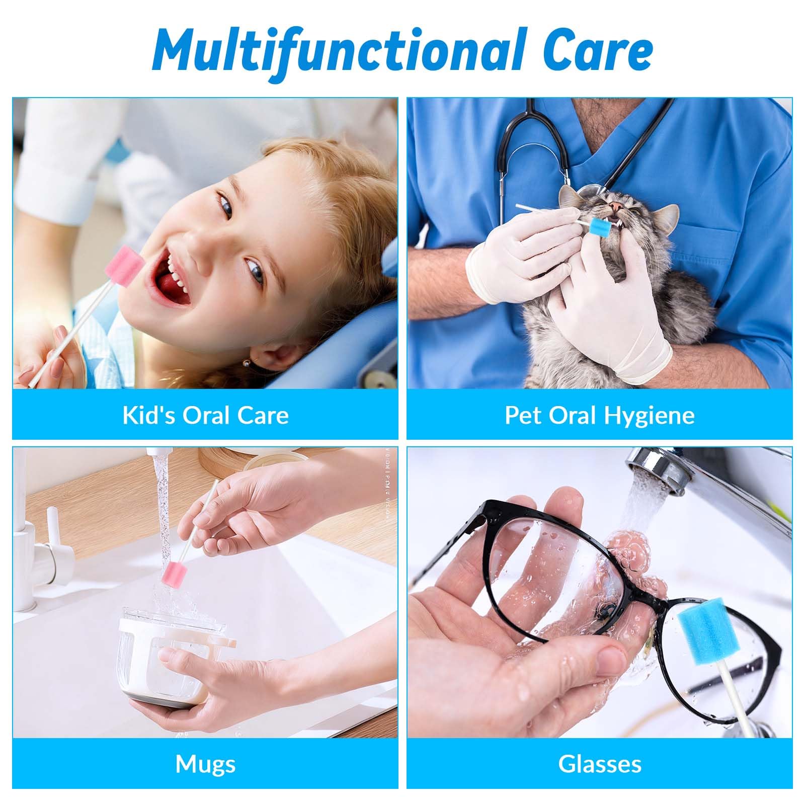 100 Stück Mundpflegestäbchen Schaumstoff, Mundstäbchen zur Pflege, Mundschwamm Steriler Dental Tupfer, Mundreinigungsstäbchen für Mundhygiene, für Kinder und Ältere Menschen (Blau + Rosa)