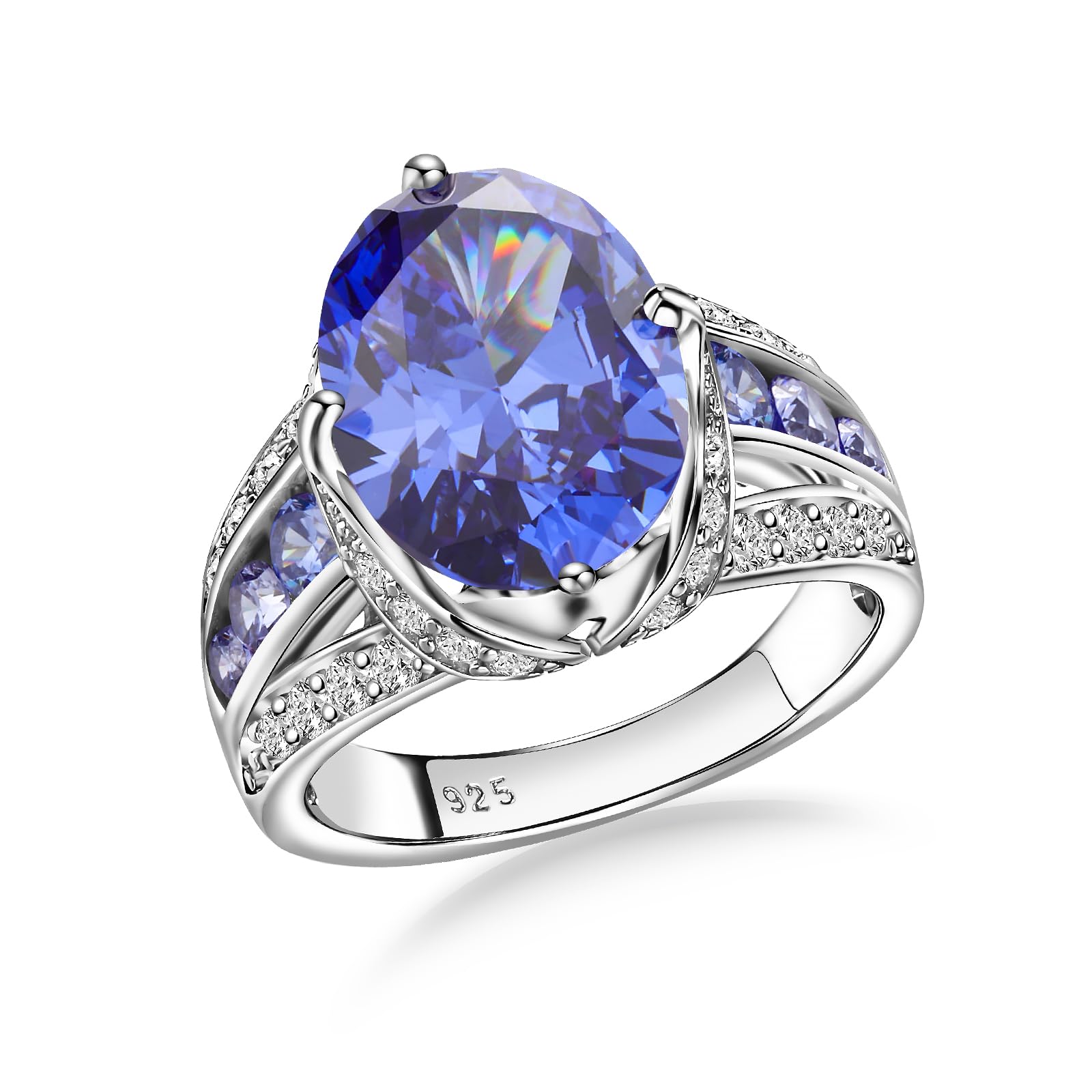 Emerald/Sapphire/Ruby/Tourmaline Rings for Women, 925 Sterling Silver Gemstone Engagement Anniversary Ring Big 6.5-8.5 Carat Birthstone Ring, Size 6 to 10 (Send Gift Box)