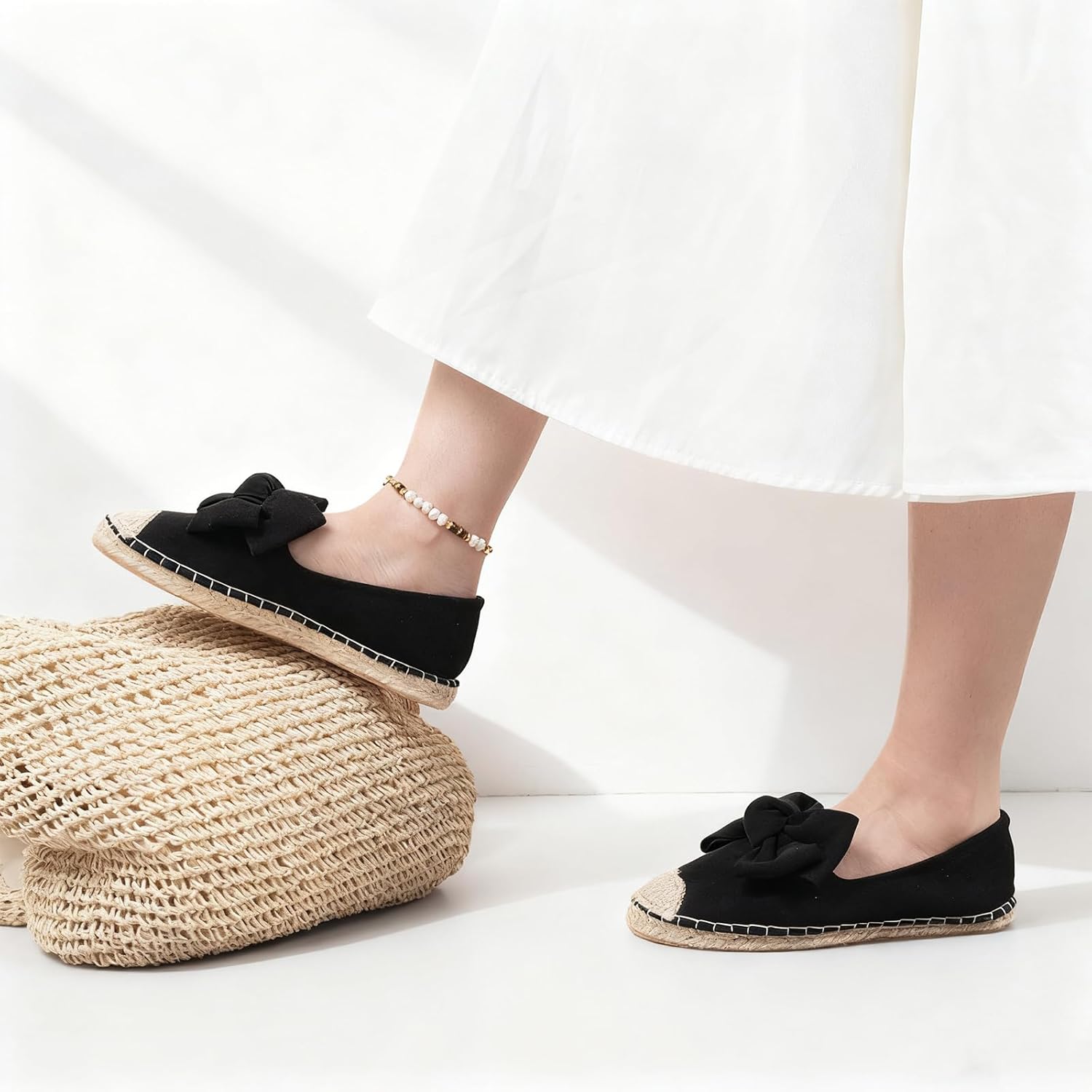 MUSSHOE Casual Espadrilles for Women Flats: Comfort Closed Toe Autumn Linen Sole Ballet Flats with Bow - Lightweight Slip on Walking Shoes for Vacation&Daily - Image 3