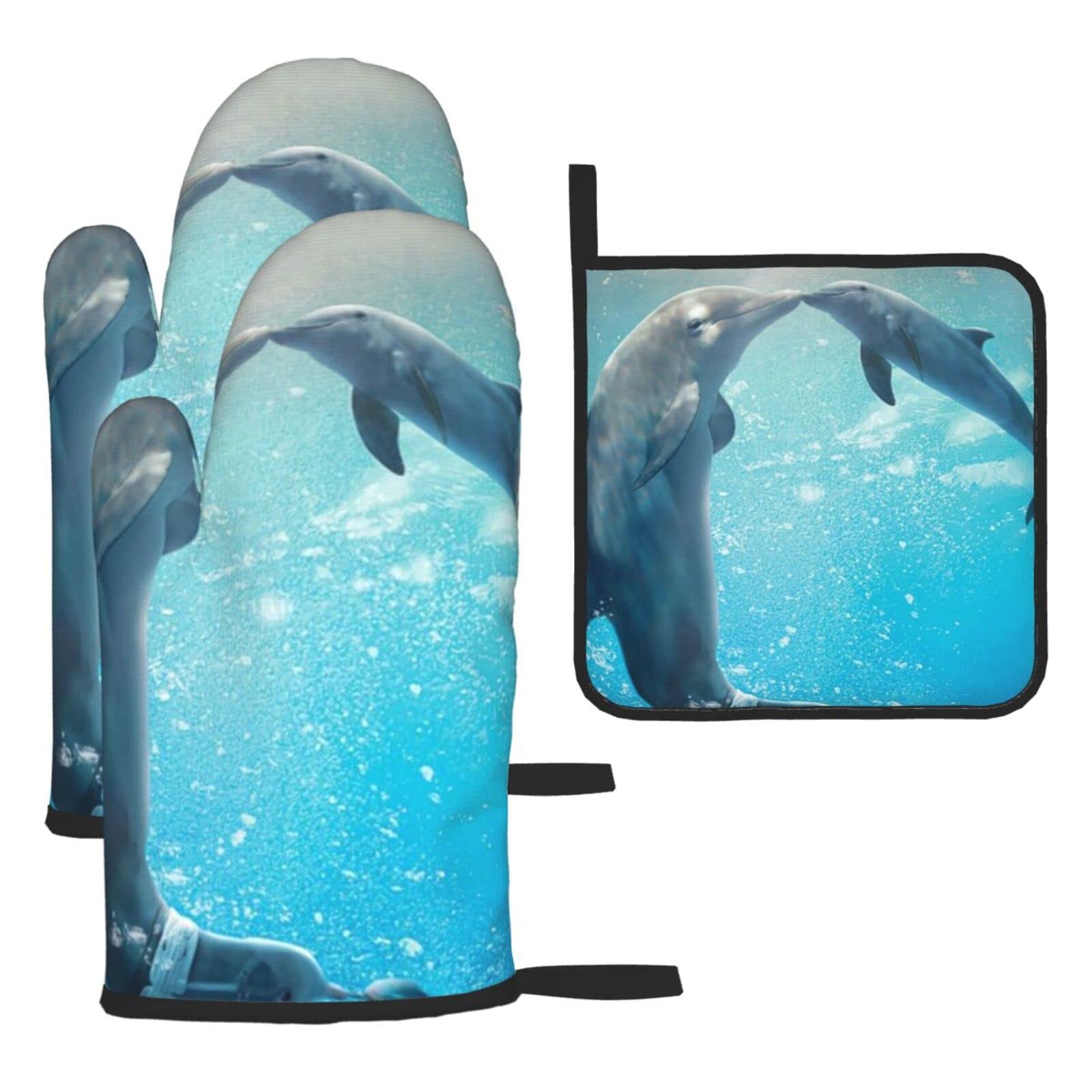 Lot de 3 maniques et maniques Winter The Dolphin résistants chaleur cuisine pâtisserie