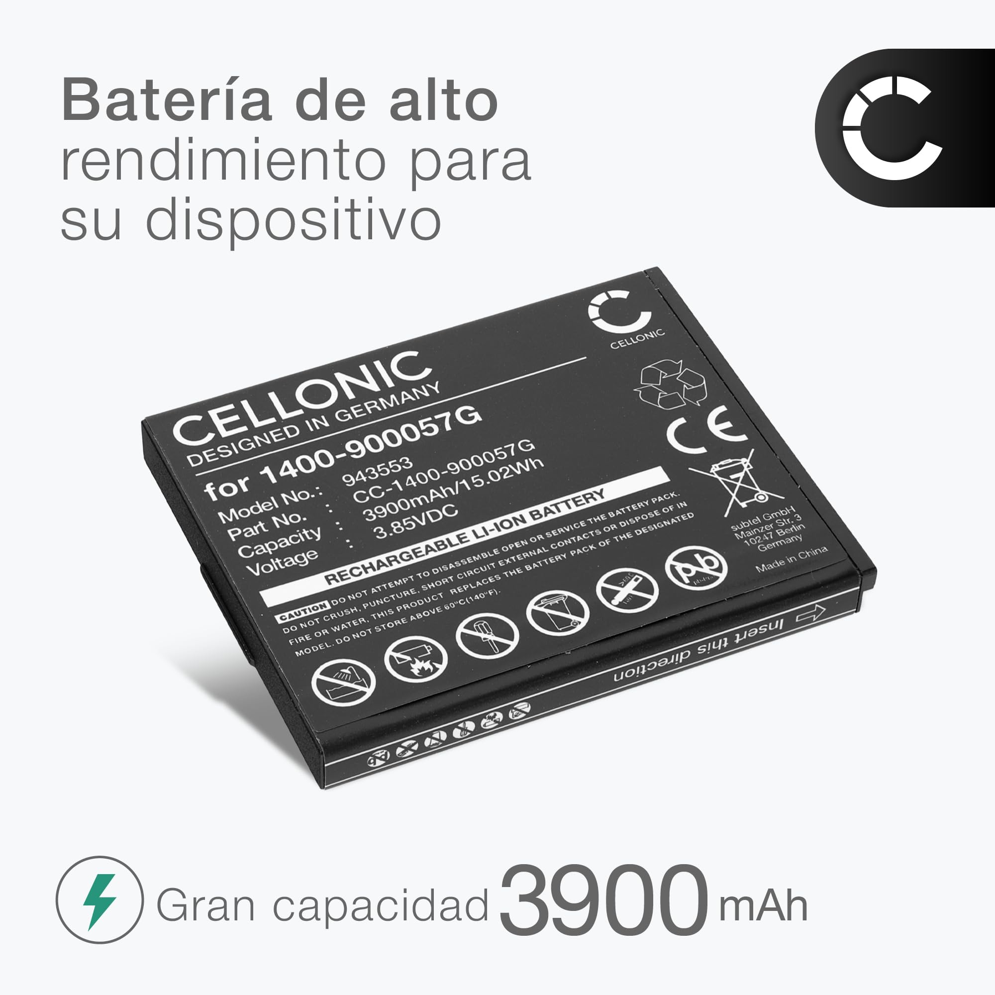 CELLONIC 1x Batería Compatible con Unitech EA630, Plus, 1400-900057G | 1x, (3900mAh-3.85V-Ion de litio), Escáner códigos de barras Batería