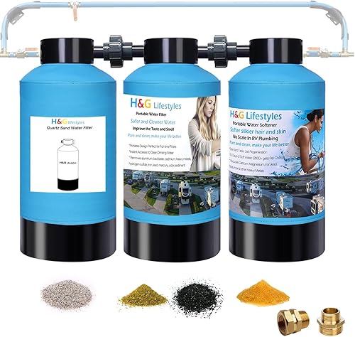 H&G Lifestyles Sistema de filtro de agua para toda la casa de 3 etapas - Suavizante de agua - Filtro de agua de carbón activado granular y KDF -