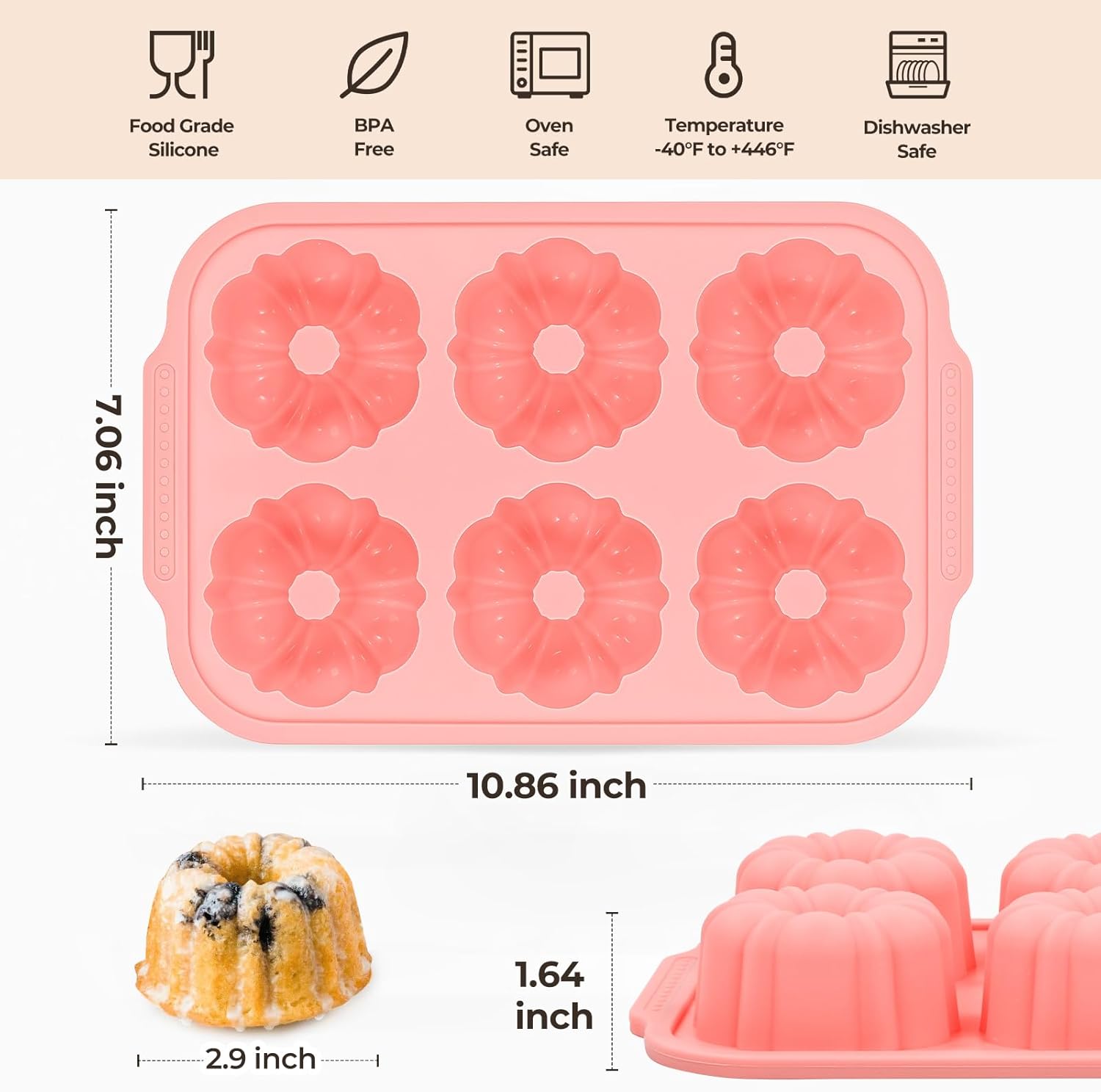 FUNBAKY Mini Fluted Tube Cake Pans & Silicone Muffin Pans with Metal Reinforced Frame