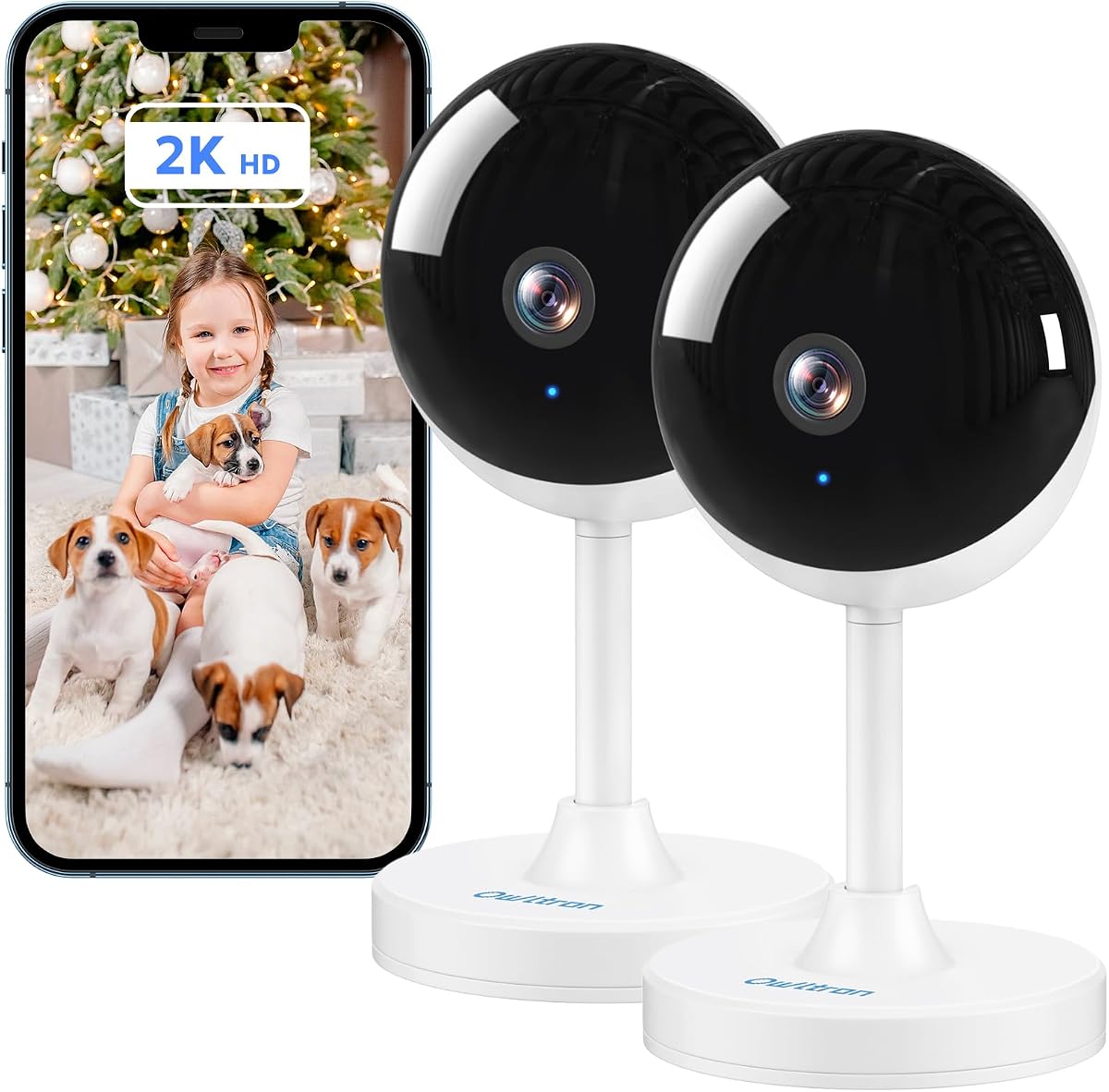 owltron Indoor Security Camera, 2K 3MP Cameras for Home Security | Motion Detection, Pet Cam & Baby Monitor with Night Vision, 2.4 GHz WiFi Two-Way Talk, Cloud/SD Storage, Works with Alexa