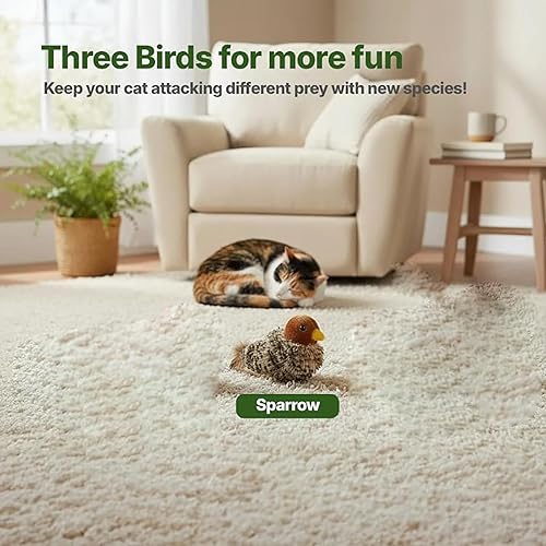 Miniatura 3 de Cate Meowdy Bird Toy - Juguete interactivo de pájaro chirrido activado, juguete interactivo para gatos para todas las razas, juguetes de hierba