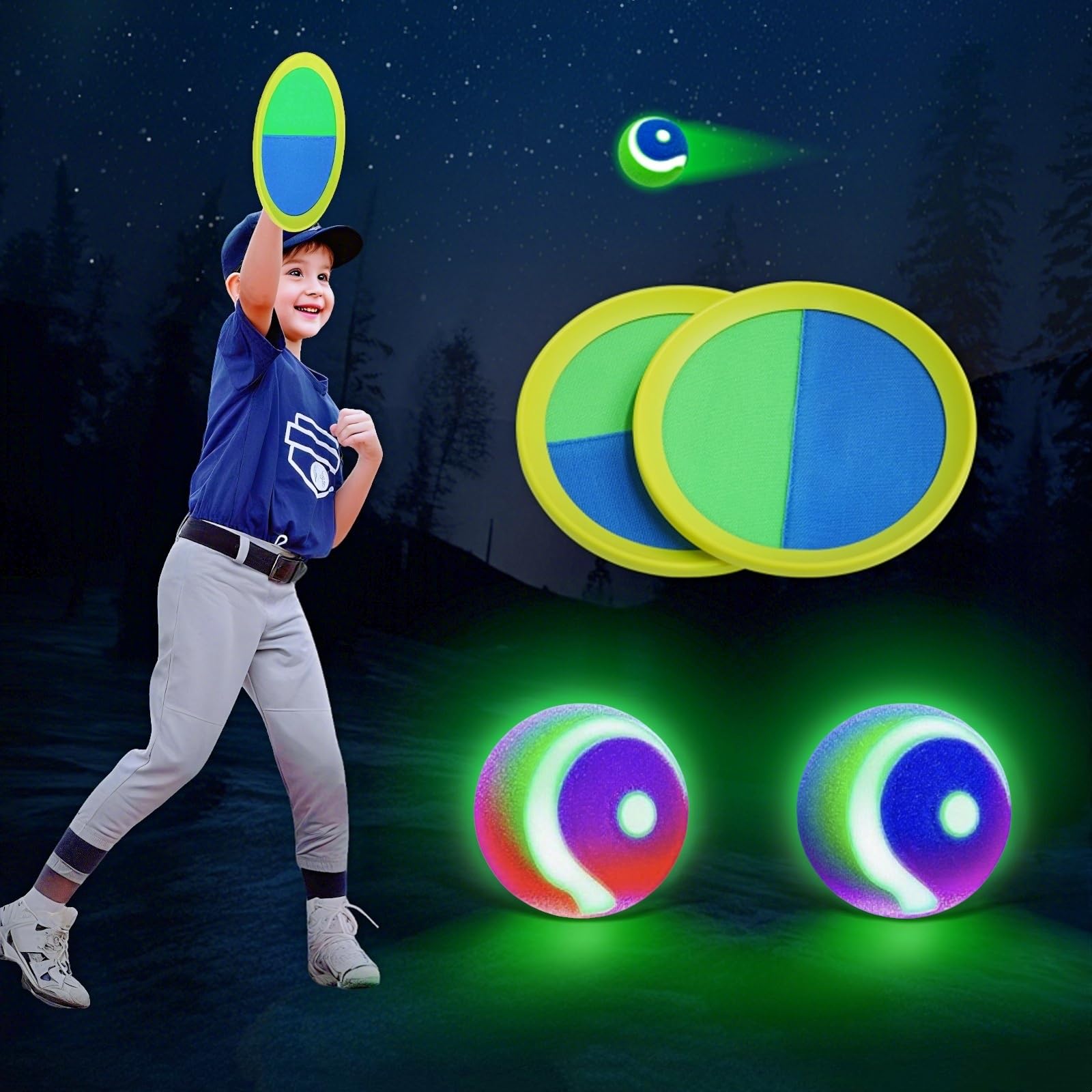 Raditoss LED Toss and Catch Ball Set, Glow-in-The-Dark & Daytime Play with Rechargeable Multi-Color Flashing Light-Up Balls, Indoor & Outdoor Toy for