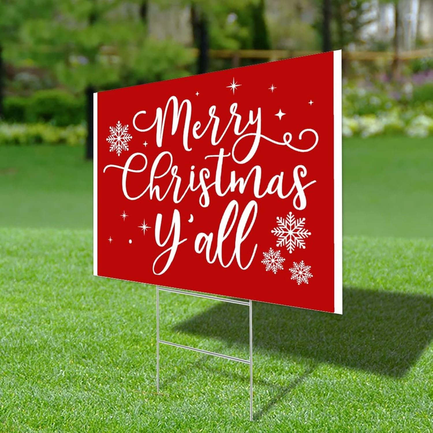 Merry Christmas Y'all US State Wyoming Yard Signs 2-Sided Plastic Sign State Shape Silhouette Weatherproof Lawn Signs Party Decorations Made in USA! 18x24 Inch