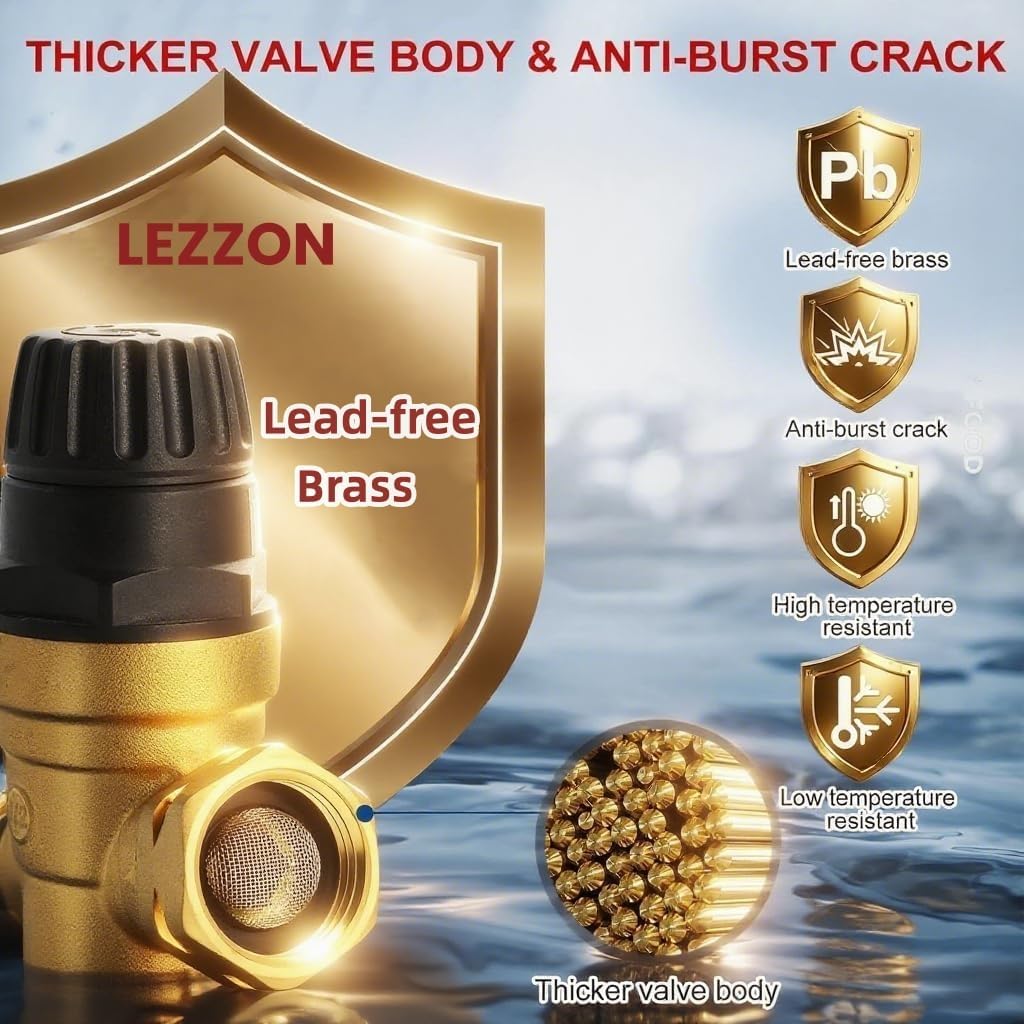 RV Water Pressure Regulator with Gauge, RV Essentials,0-160psi Pressure Regulator, Thicker Lead-free Brass Valve Body, Knob Adjustable Water Pressure Gauge Regulator for RV Camper, Garden Hose