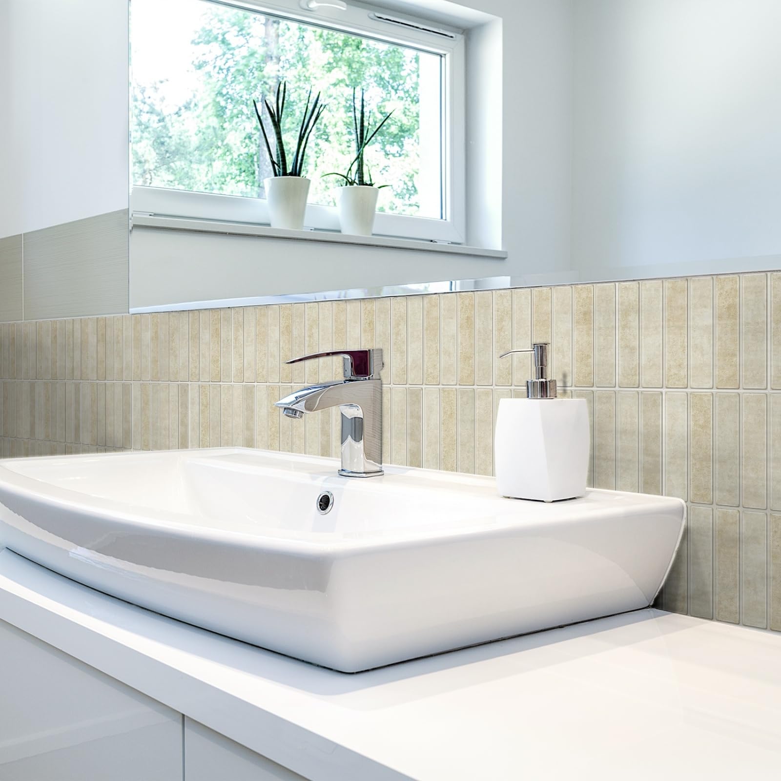 Self Adhesive Wall Tiles Beige Stick on Thicker Peel and Backsplash for Kitchen Bathroom Tile Stickers