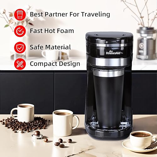 Miniatura 2 de Cafetera, cafetera de una sola porción, cafetera de una taza con filtro reutilizable y botón de control de un solo toque, cafetera portátil para