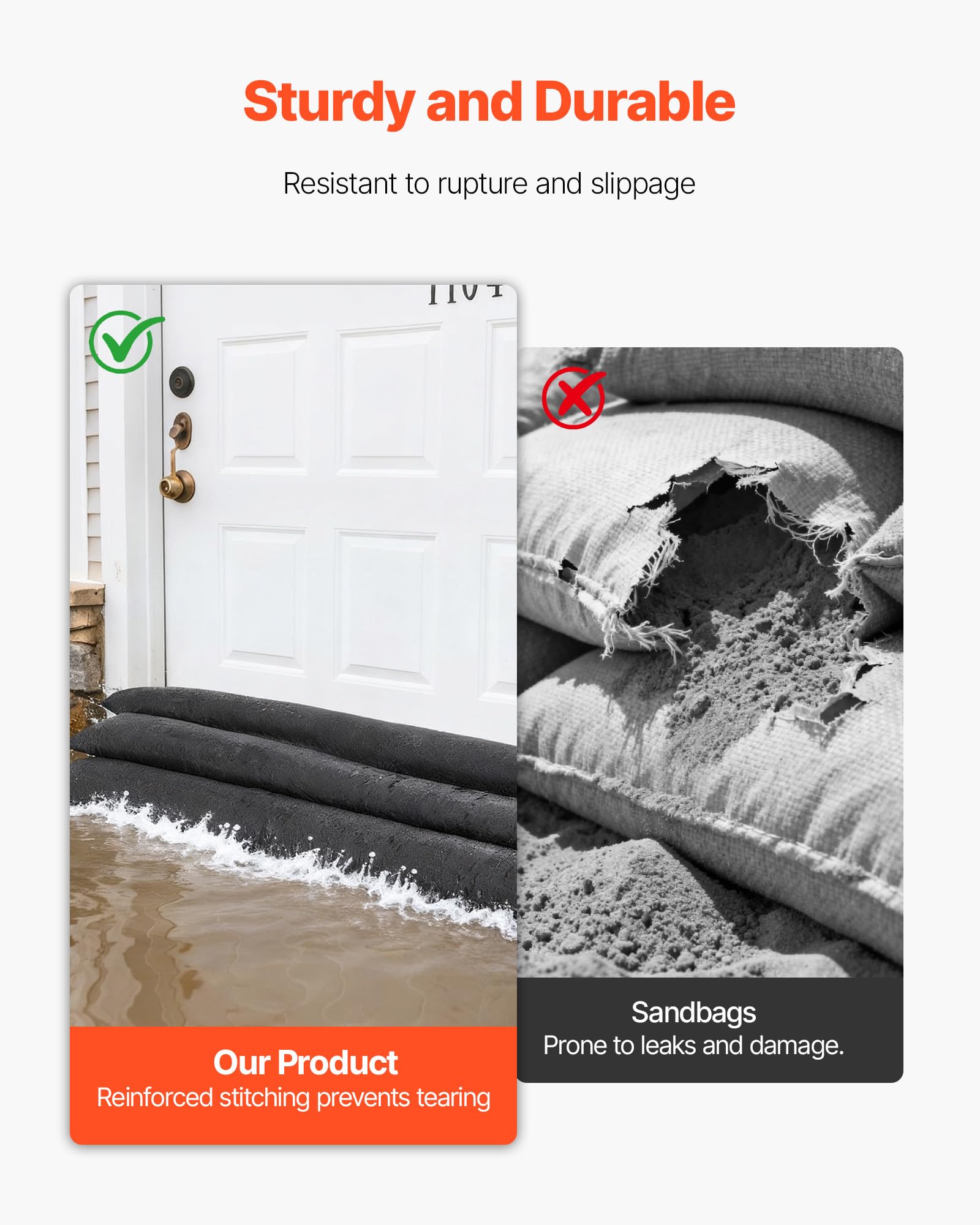 VEVOR Barrera Antiinundaciones 5 Piezas Bolsas contra Inundaciones 306x15,5 cm Dispositivo de Protección contra Inundaciones con Cubo de Plástico, Activado por Agua, para Puerta Garaje Entrada Sótanos