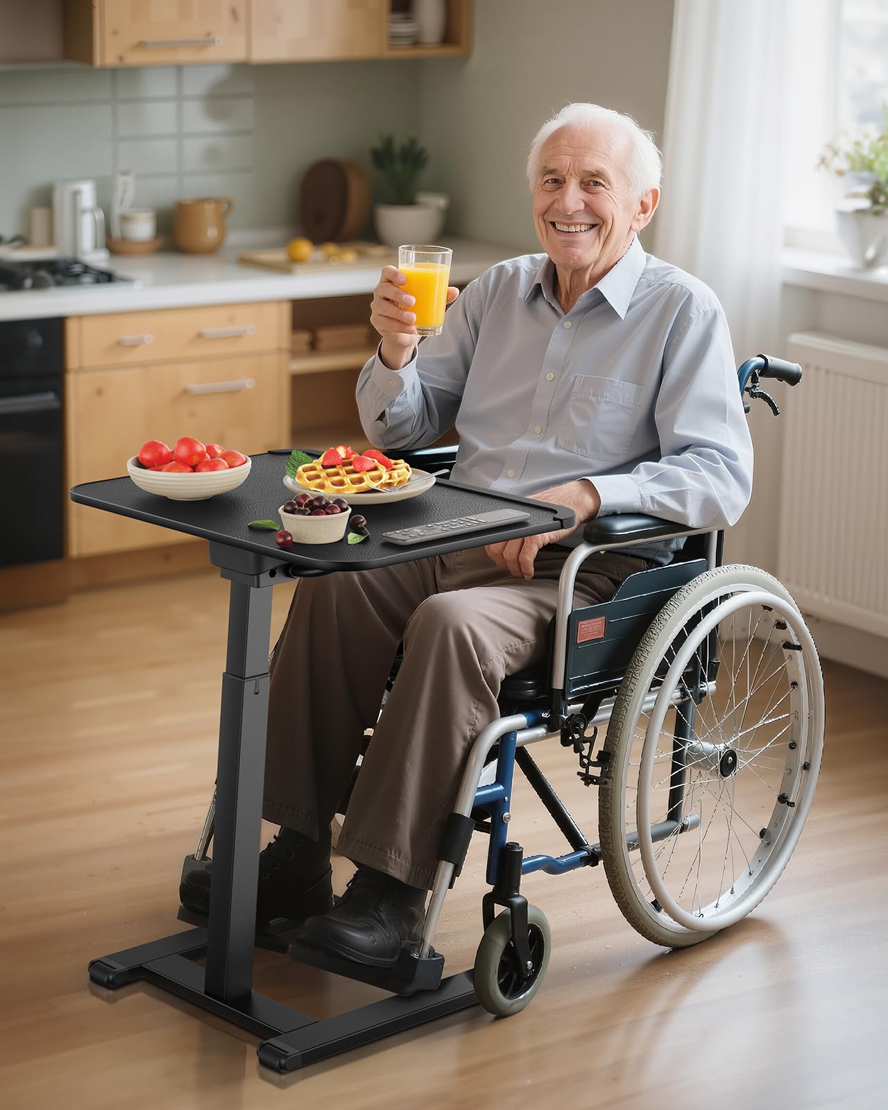 SAIJI Stabiler TV-Tablett mit Rollen, robuste Metall-TV-Tabletts zum Essen auf der Couch, höhenverstellbarer Schreibtisch für Bett, Sofa, Liege, tragbare kleine faltbare Tische