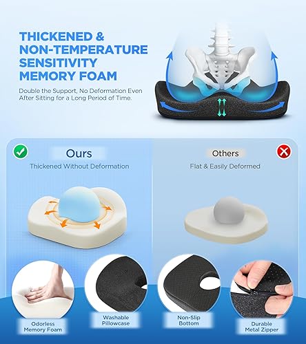 Miniatura 5 de Cojín de asiento más grueso para silla de escritorio, coche, oficina, cojín de alivio de presión de gel refrescante en forma de U con diseño hueco,