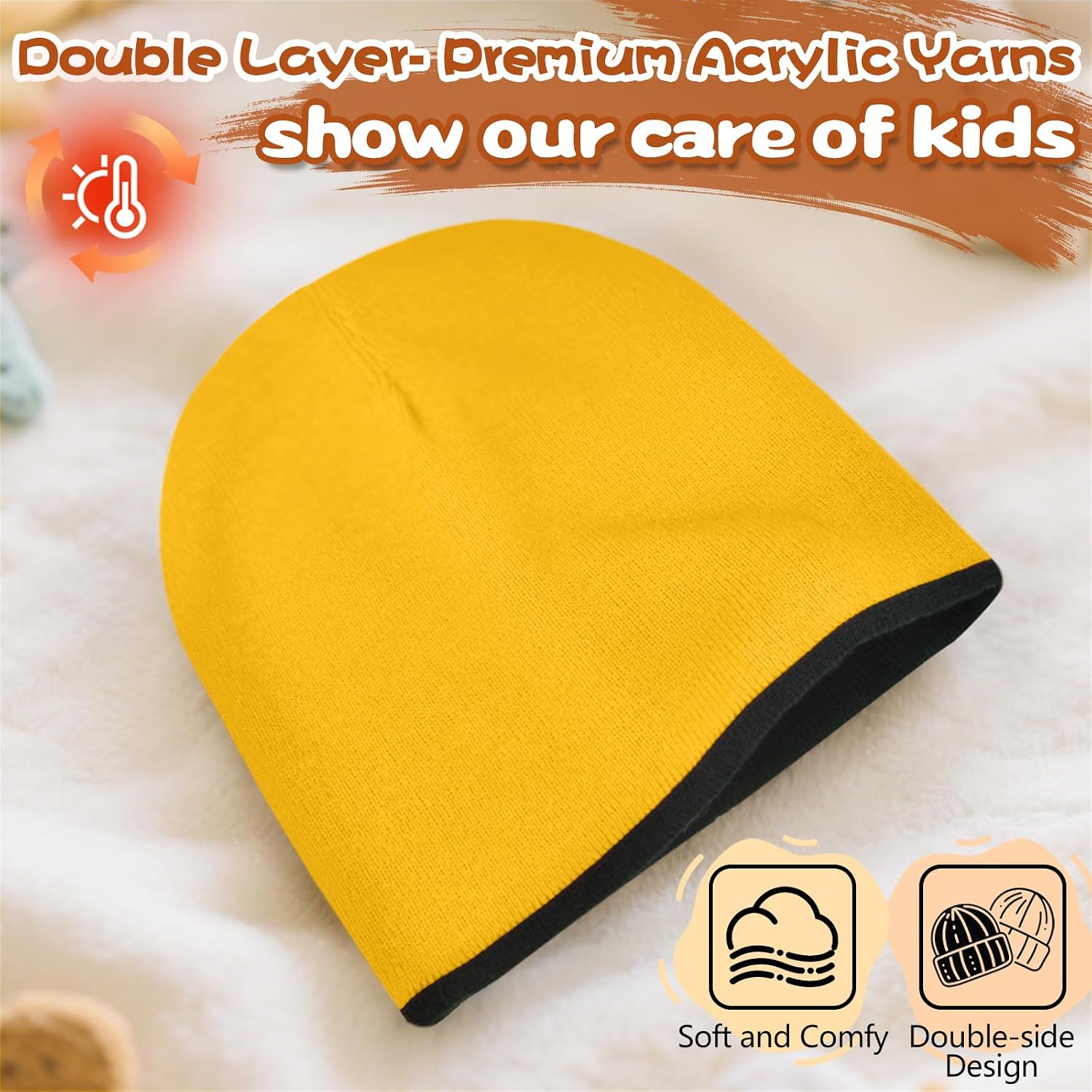 Rosoz Kids Knit Beanie Boys Girls Beanies- Kids Winter Reversible Beanie Hats with Double Sides for 7-12 Years