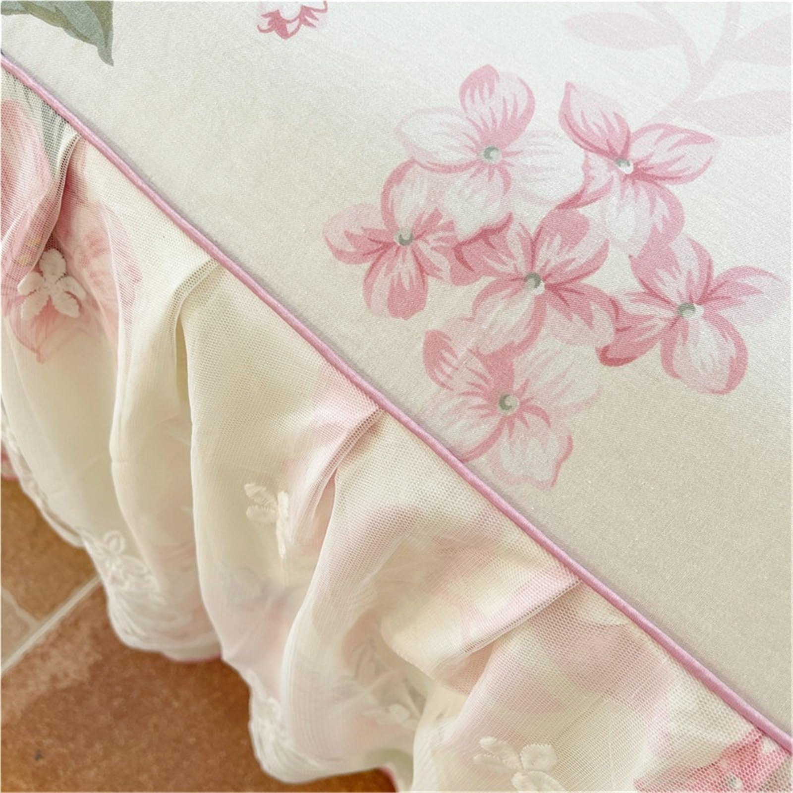 Falda De Cama De Encaje, Cubierta De Volantes for el hogar, Colcha Suave De algodón Puro, Falda De Cama De Lino (sin Funda De Almohada), 1 ud.(H,180x200x45cm 1pc)