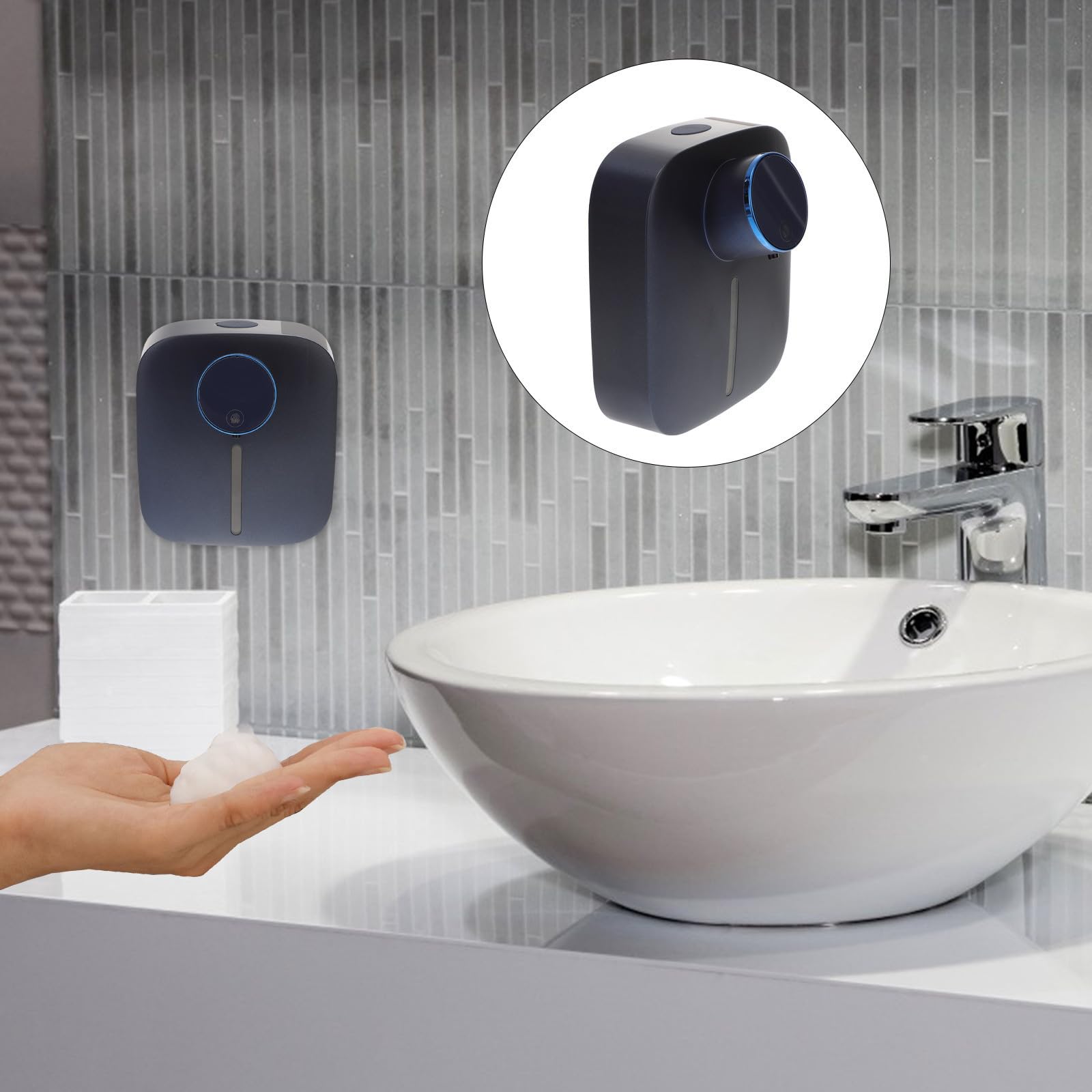 DOITOOL Dispensador de Jabón Espumoso Recargable sin Contacto de Pared Sensor Automático y Batería de 1500mah para Baños y Aseos de Abs