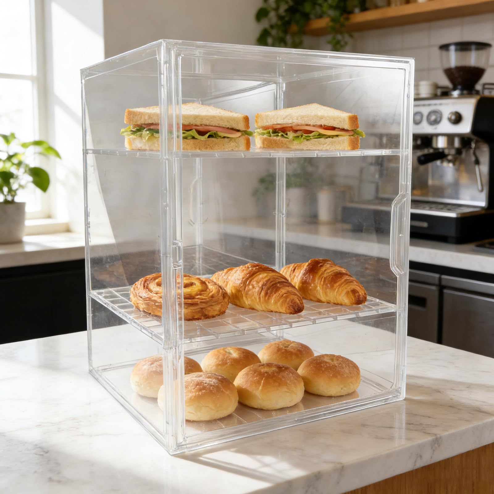 VILLCASE Vitrina Transparente de Acrílico de 3 Niveles para Panadería y Postres, Organizador Ajustable para Exhibición y Almacenamiento en Mostrador de Cocina