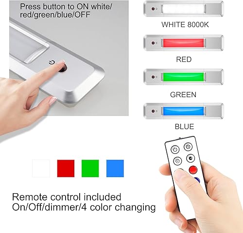 Miniatura 2 de HONWELL Barra de luz que cambia de color, luz de armario alimentada por batería, iluminación debajo del gabinete, luz debajo del mostrador, luz