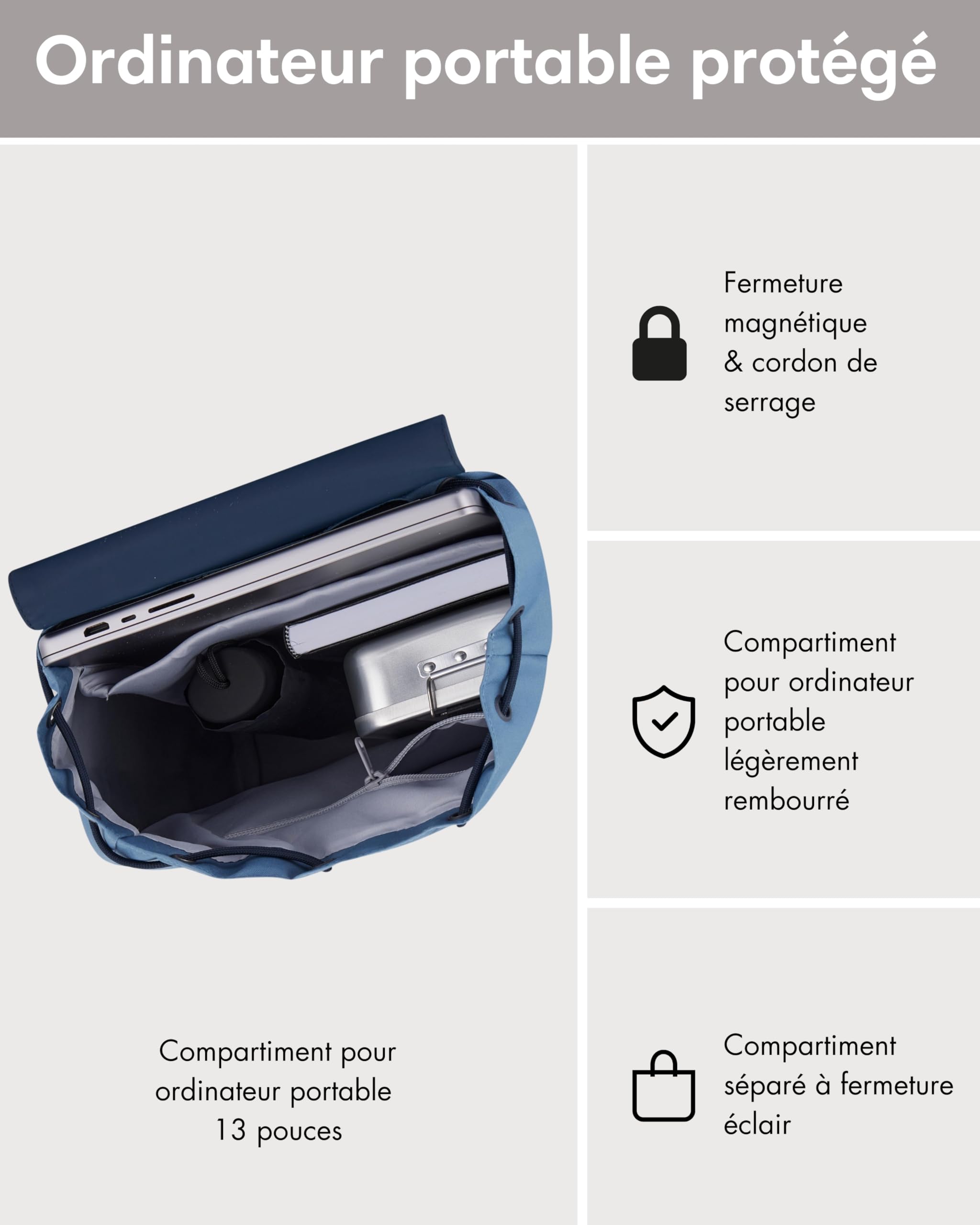 LARKSON Sac à Dos Femme Petit Bleu Multi - Ida - Sac pour l'Université, les Loisirs – Compartiment Rembourré pour Ordinateur Portable 13 Pouces - Hydrofuge