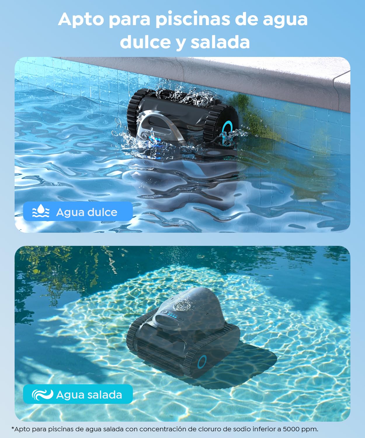 C1 Robot Piscina Limpiafondos y Paredes, Pared y Línea (2026 Nuevo) | Doble filtración, 180 min, 7 modos, App, hasta 150 m², fácil de extraer del agua, para agua dulce y salada