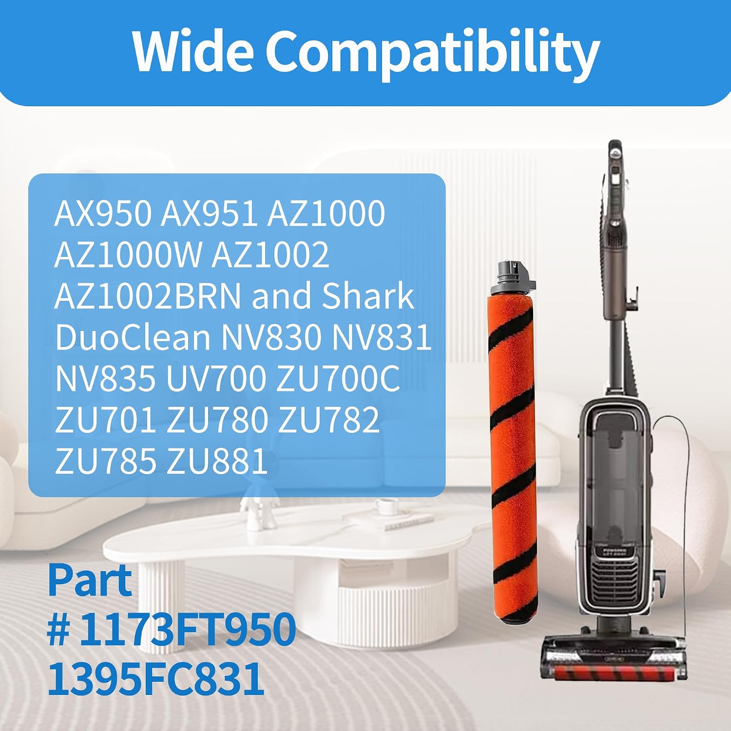 Brush Roll Replacement Compatible with Shark Apex AX950 AX951 AZ1000 AZ1000W AZ1002 & Duoclean NV830 NV831 NV835 UV700 ZU700C ZU701 ZU780 ZU782 ZU785 ZU881, Part # 1173FT950 & 1395FC831