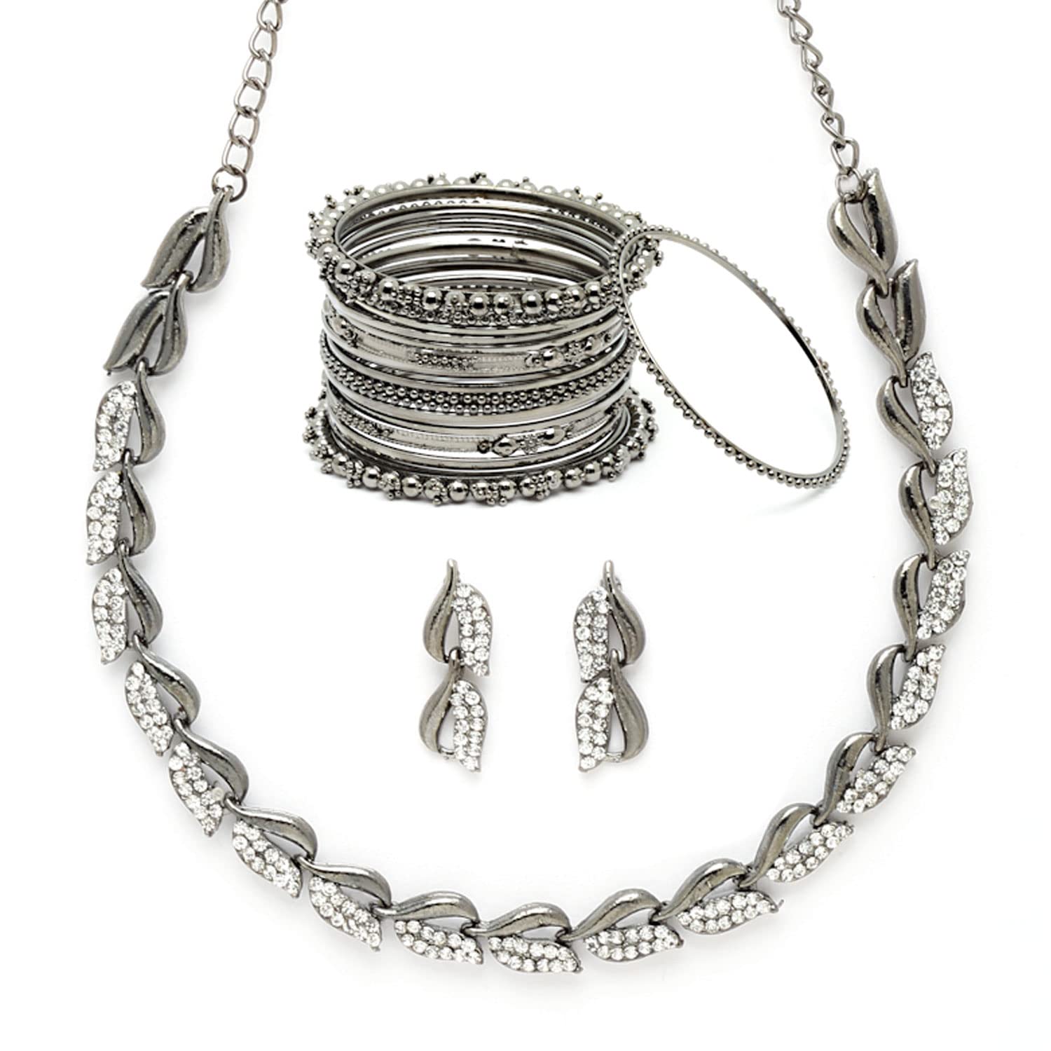See full amazon price history chart for KENNICE Oxidised Silver-Plated American Diamond Studded Necklace With Earring and Bangle Jewellery Set For Women and Girl KENNICE Oxidised Silver-Plated American Diamond Studded Necklace With Earring and Bangle Jewellery Set For Women and Girl (B0BVLV8M3T) Amazon Price History, Amazon Price Tracker