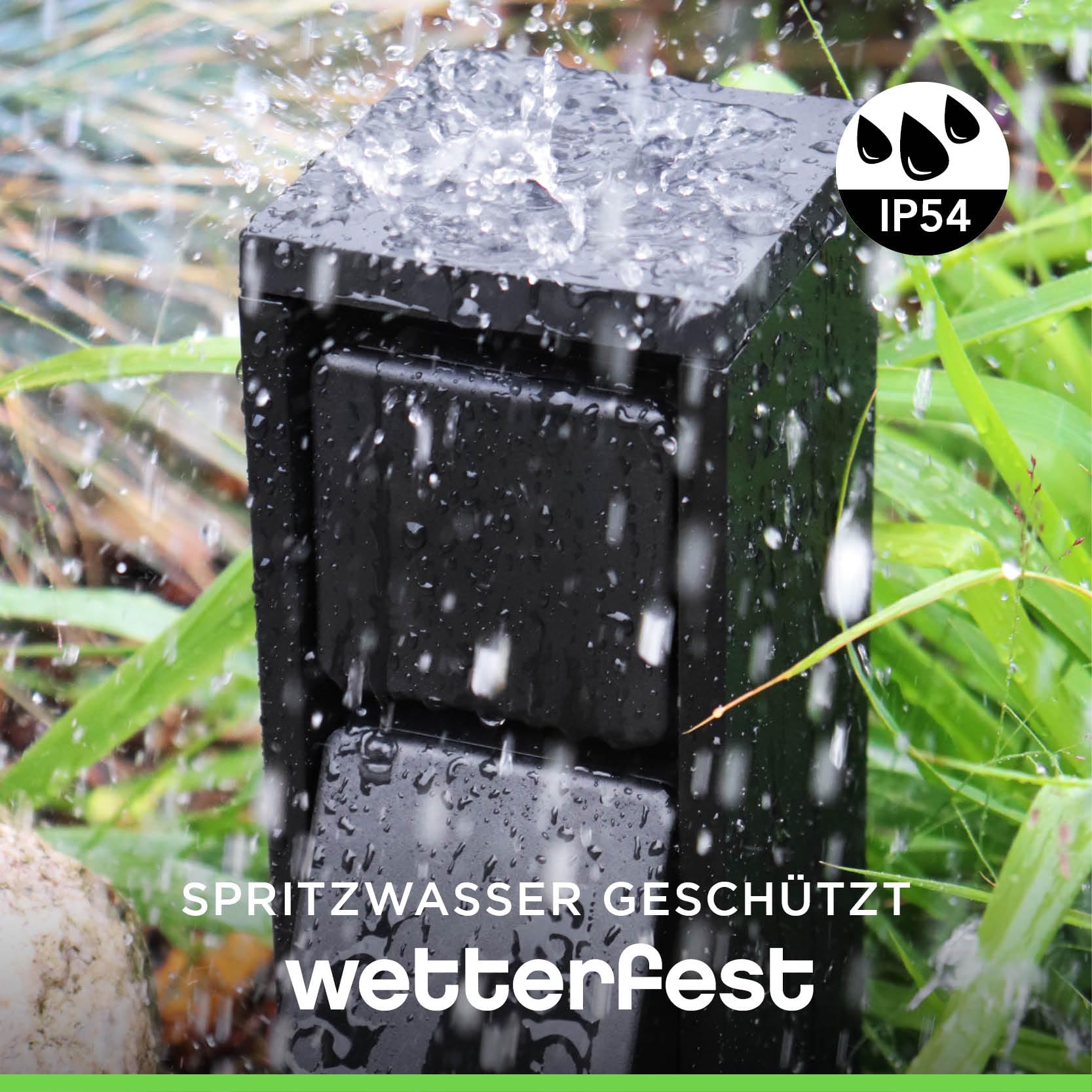 LUTEC Außensteckdose Mains 2-Fach Stromverteiler in Schwarz, IP54 wetterfest, 3500 Watt, eckig,‎8x8x31 cm, Steckdosensäule, Mehfachsteckdose, Steckdosenverteiler, Garten Steckdose Aussen