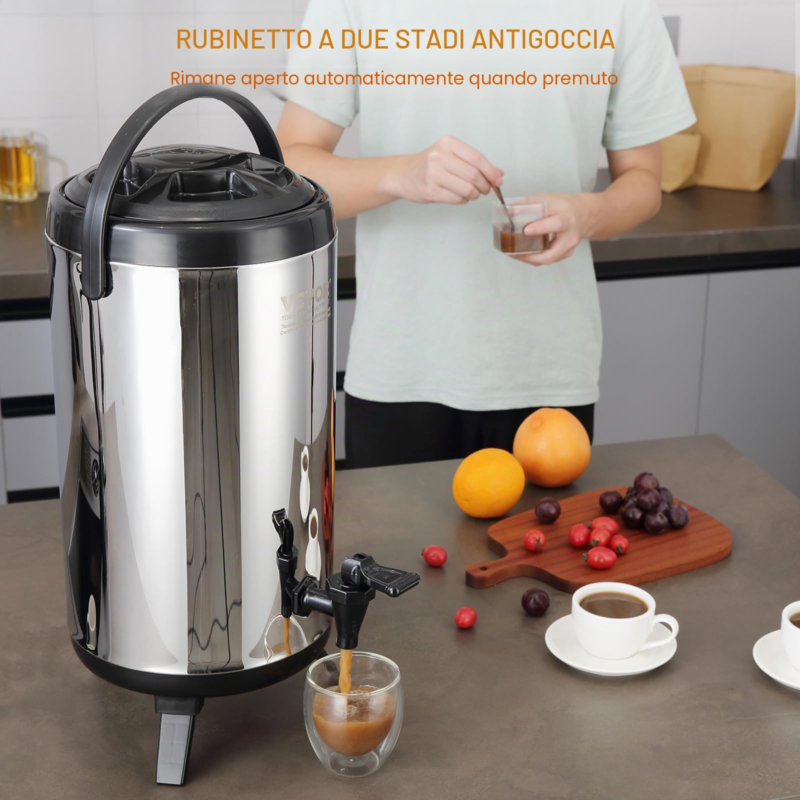 VEVOR Distributore di Bevande Commerciali, Distributore Succhi 2 x 18 L 370 W, Macchina Bevande in Acciaio Inox 304 Uso Alimentare, Temperatura Raffreddamento 7-12 °C, per Bevande Fredde, Ristoranti