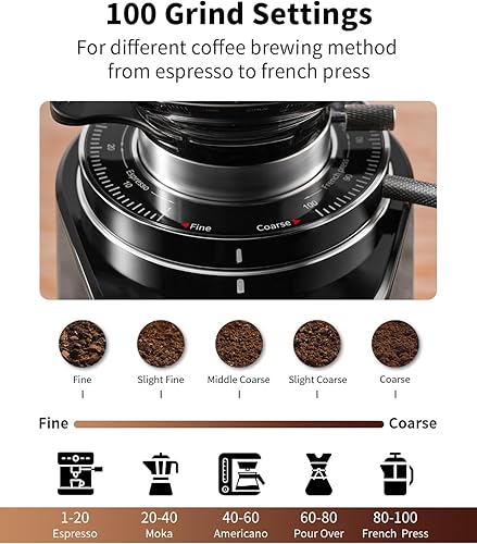 Miniatura 4 de SHARDOR Molinillo de café profesional de 2.520 in con 100 ajustes de molienda y cámara totalmente metálica, molinillo de granos de café con