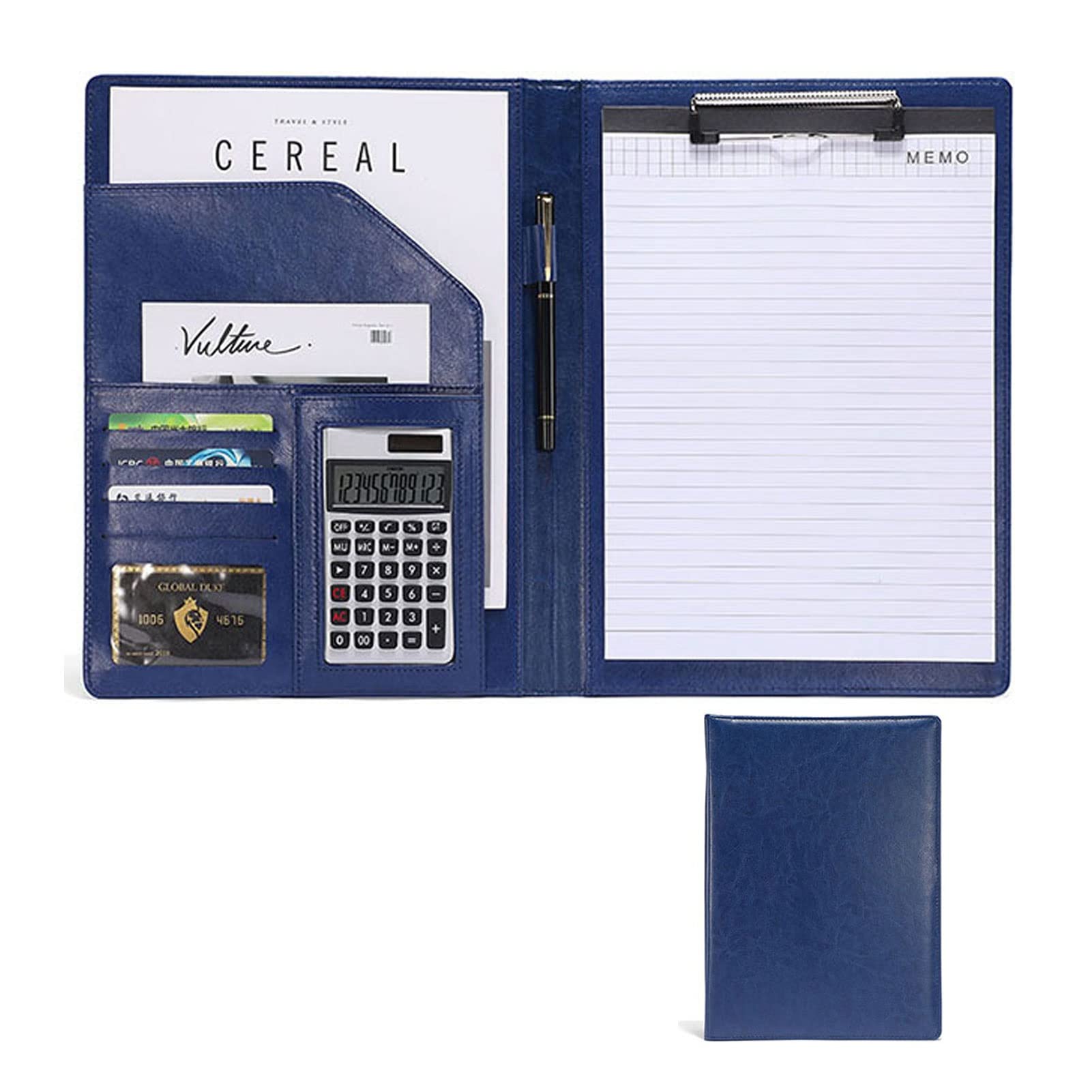 Cartella Portadocumenti A4 Pelle Cartellina Porta Documenti Organizer Con Calcolatrice E Portablocco Portfolio Per Uomini E Donne(Blue)