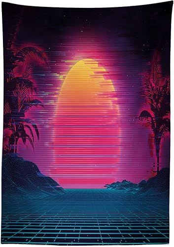 Miniatura 2 de Ambesonne Synthwave Tablecloth, Retro Futurism Inspired Illustration Artwork with Sun and Palms, Rectangular Table Cover for Dining Room Kitchen