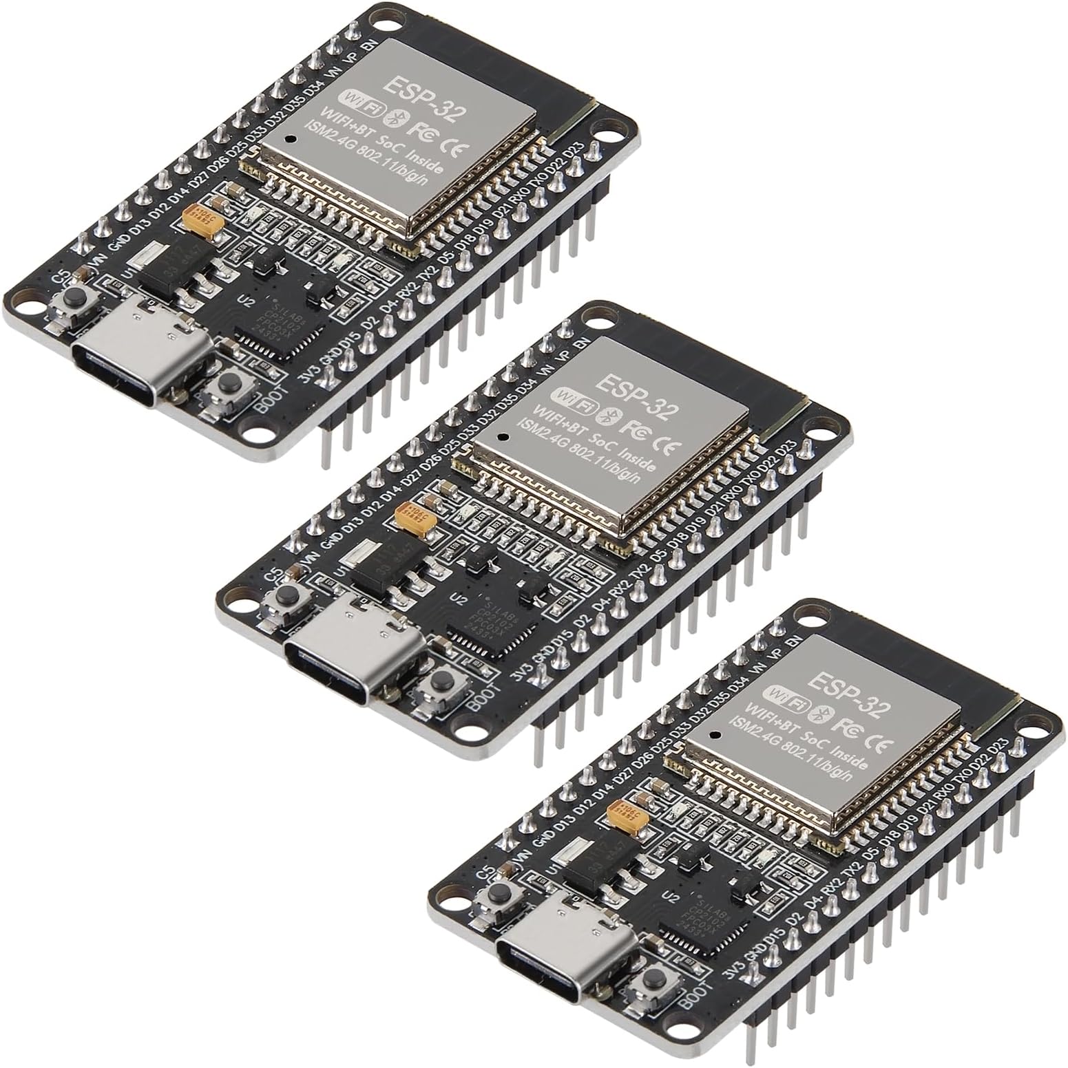 AITRIP 3PCS Type c 30pins CP2102 ESP-WROOM-32 ESP32 ESP-32S Development Board 2.4GHz Dual-Mode WiFi + Bluetooth Dual Cores Microcontroller Processor Integrated with Antenna RF AMP Filter AP STA